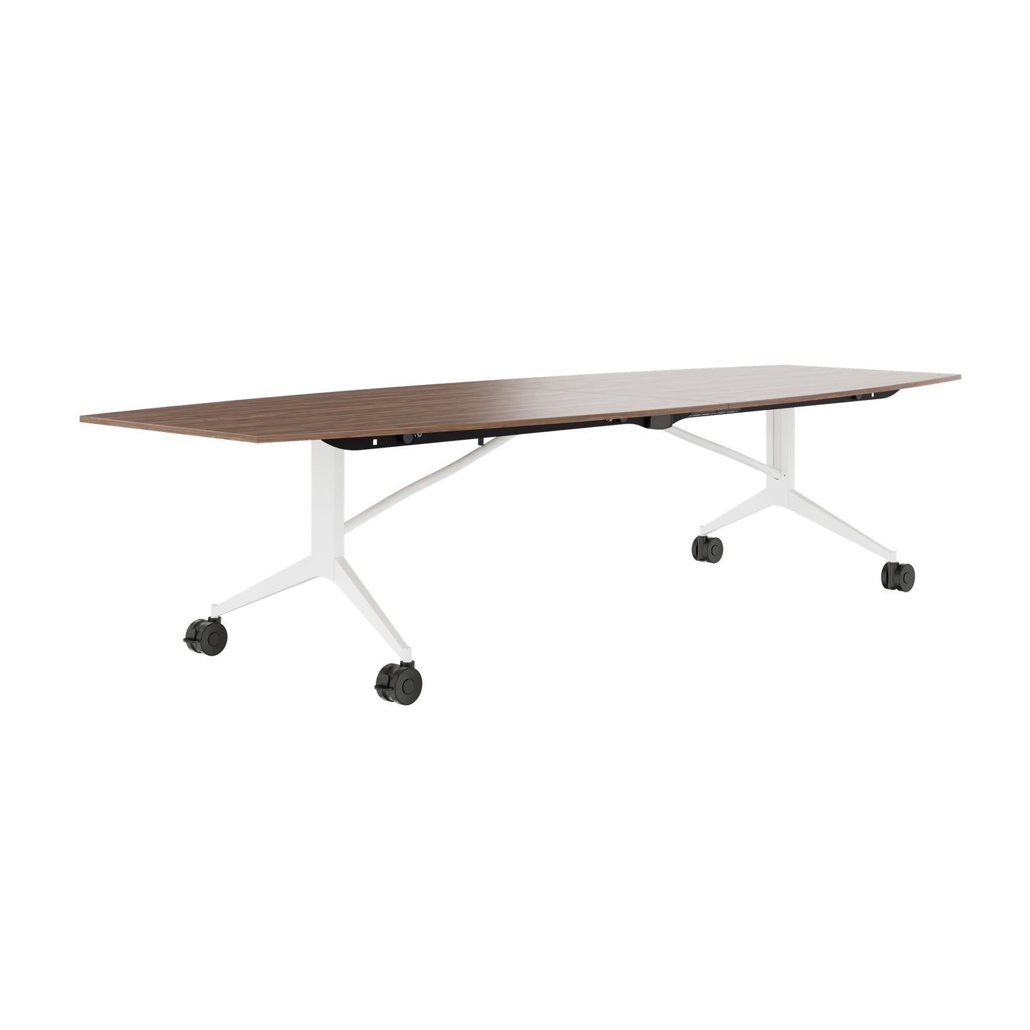 MARA TIMMY LIBRO Konferenztisch | Bootsform, 3200 x 1200 mm (10 - 14 Personen), rollbar, faltbar, Echtholz-Furnier Nussbaum