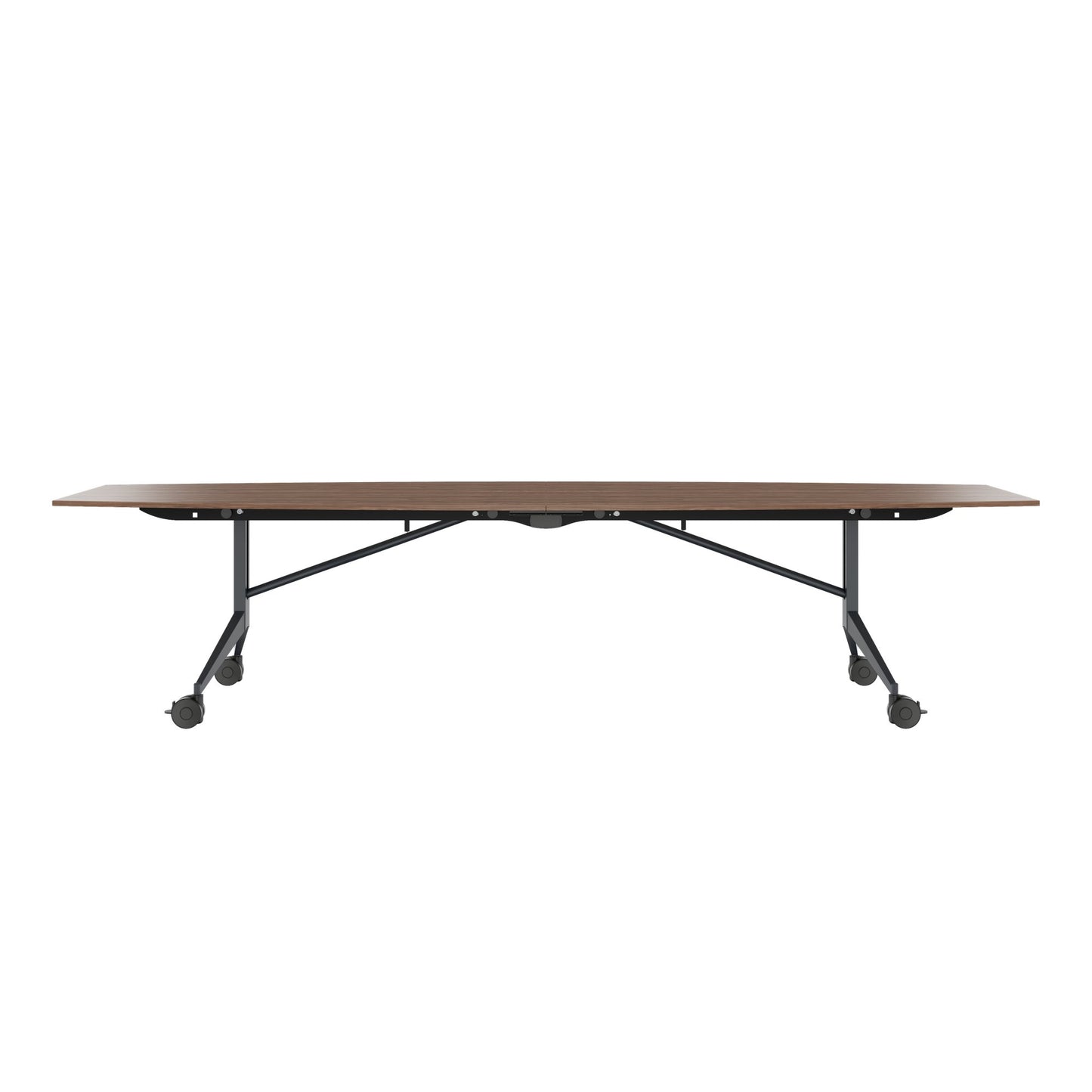 MARA TIMMY LIBRO Konferenztisch | Bootsform, 3200 x 1200 mm (10 - 14 Personen), rollbar, faltbar, Echtholz-Furnier Nussbaum