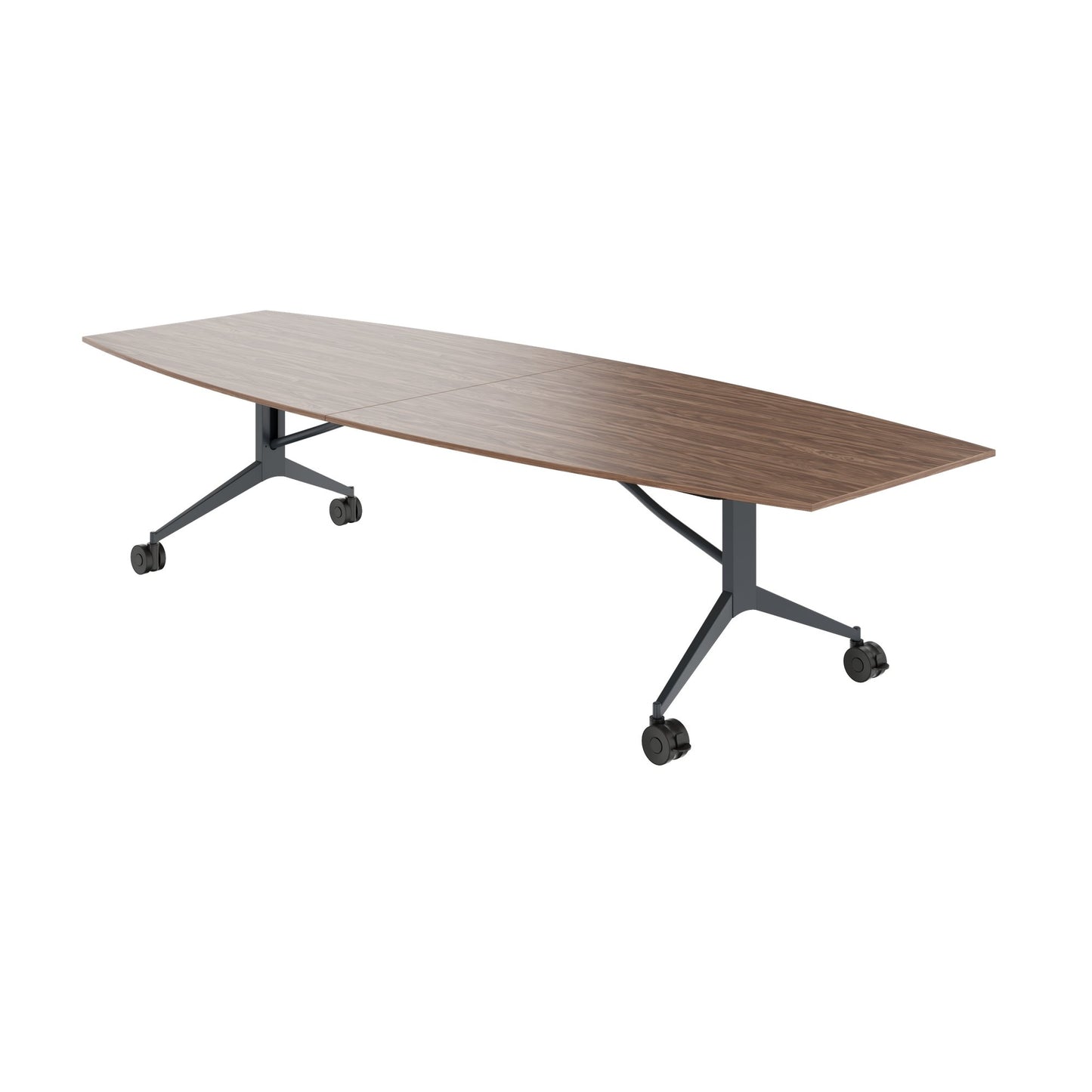 MARA TIMMY LIBRO Konferenztisch | Bootsform, 3200 x 1200 mm (10 - 14 Personen), rollbar, faltbar, Echtholz-Furnier Nussbaum