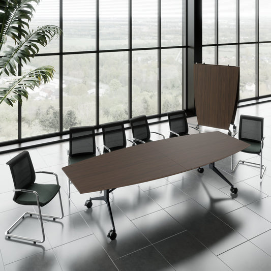 MARA - TIMMY LIBRO Table de conférence | forme bateau, 3200 x 1200 mm (10 à 14 personnes), roulante, pliable,  noyer