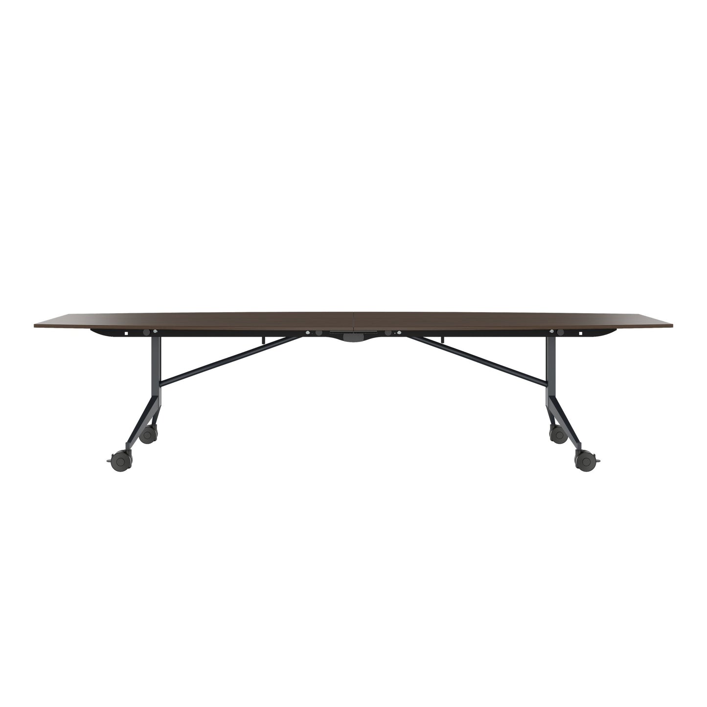 MARA - TIMMY LIBRO Table de conférence | forme bateau, 3200 x 1200 mm (10 à 14 personnes), roulante, pliable, noyer