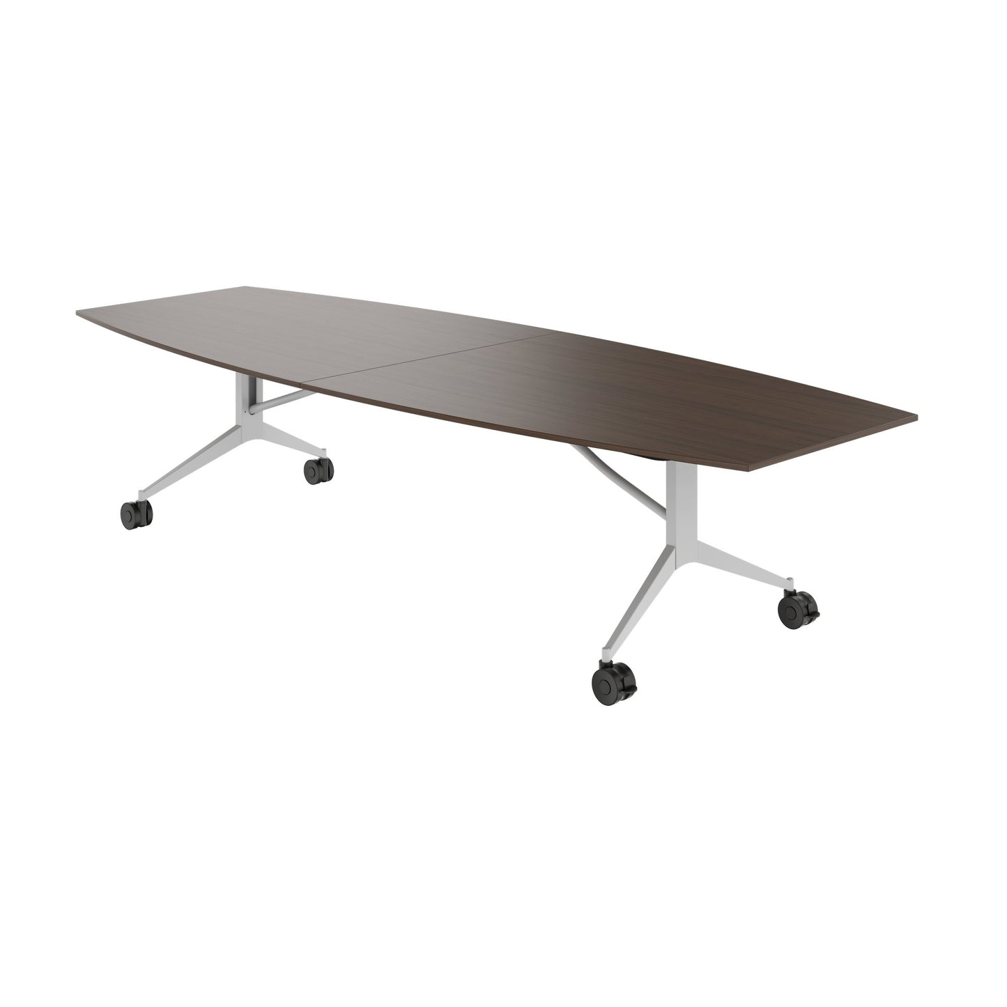 MARA - TIMMY LIBRO Table de conférence | forme bateau, 3200 x 1200 mm (10 à 14 personnes), roulante, pliable, noyer