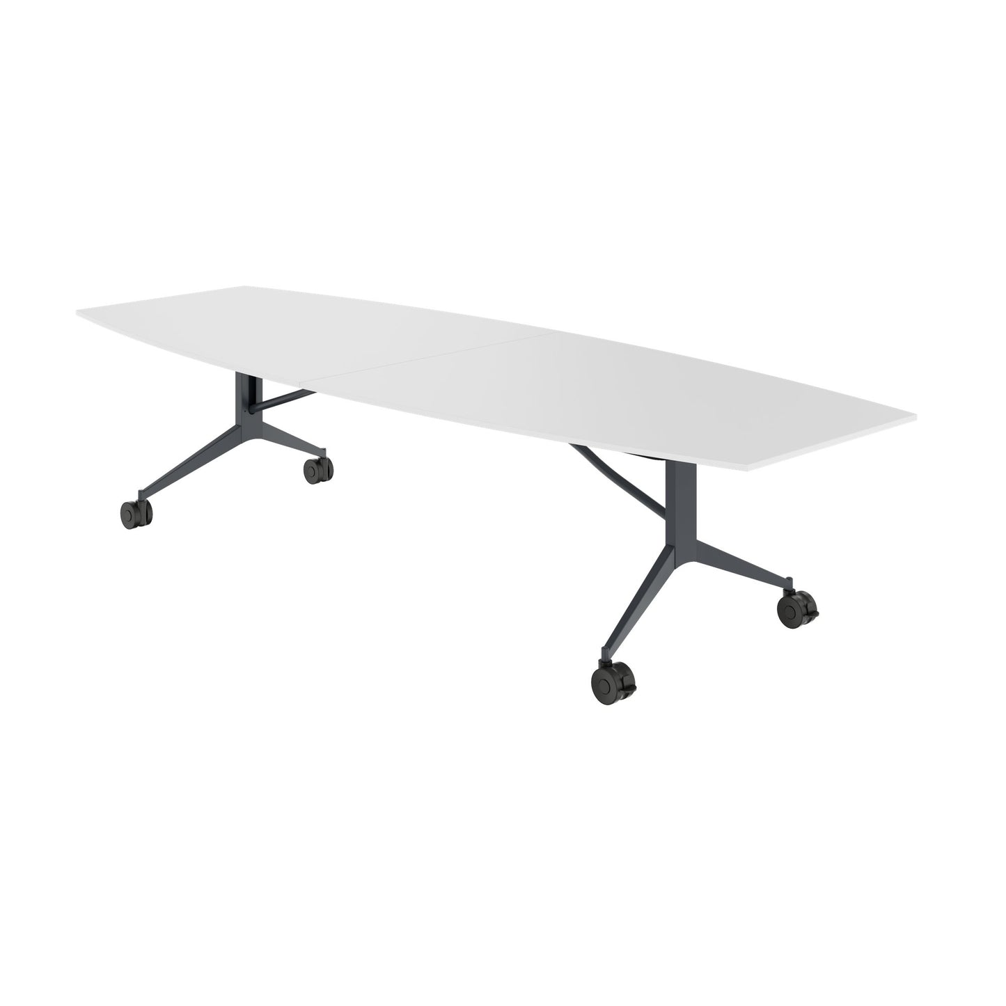 MARA - TIMMY LIBRO Table de conférence | forme bateau, 3200 x 1200 mm (10 - 14 personnes), roulante, pliable, blanc