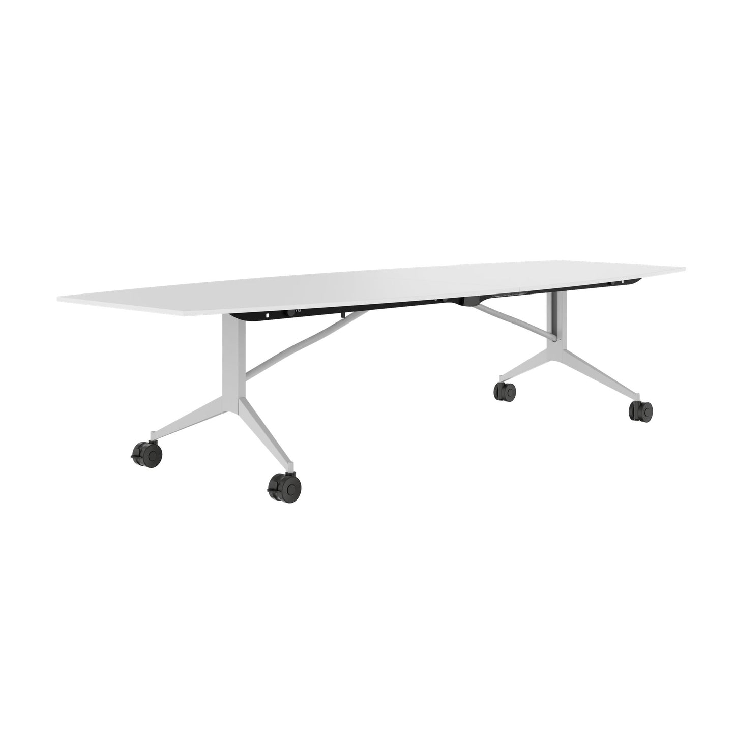 MARA - TIMMY LIBRO Table de conférence | forme bateau, 3200 x 1200 mm (10 - 14 personnes), roulante, pliable, blanc