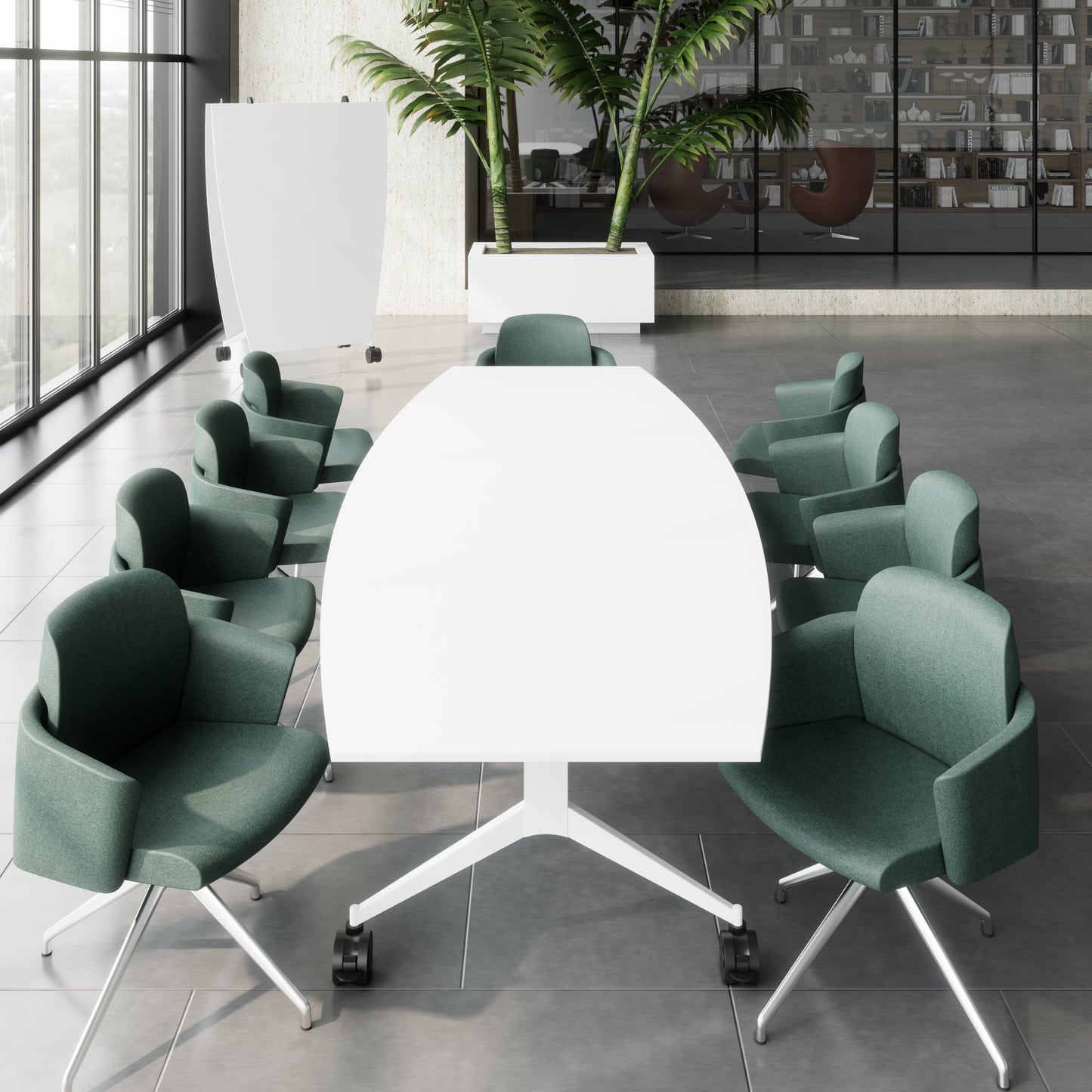 MARA - TIMMY LIBRO Conference table | Boat shape, 3200 x 1200 mm (10 - 14 persons), rollable, foldable, White