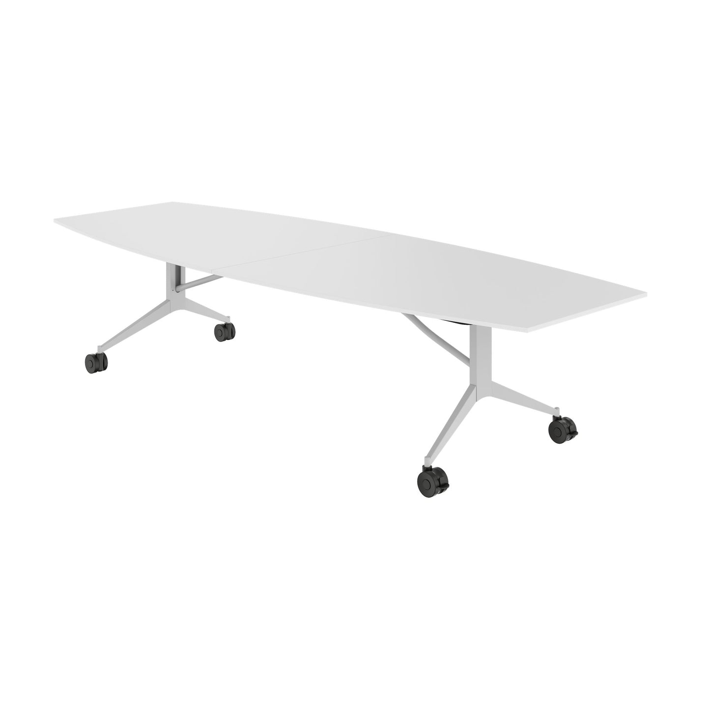 MARA - TIMMY LIBRO Table de conférence | forme bateau, 3200 x 1200 mm (10 - 14 personnes), roulante, pliable, blanc