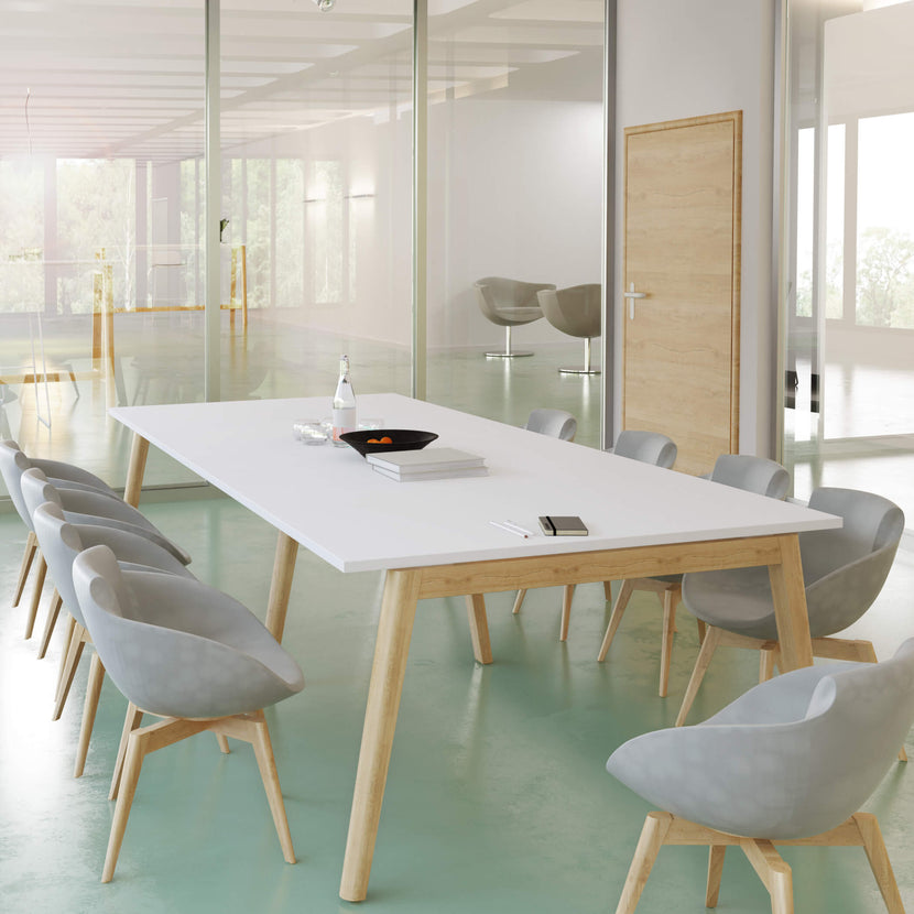 NOVA WOOD Konferenztisch | Massivholz-Gestell, 2800 x 1200 mm, Weiß