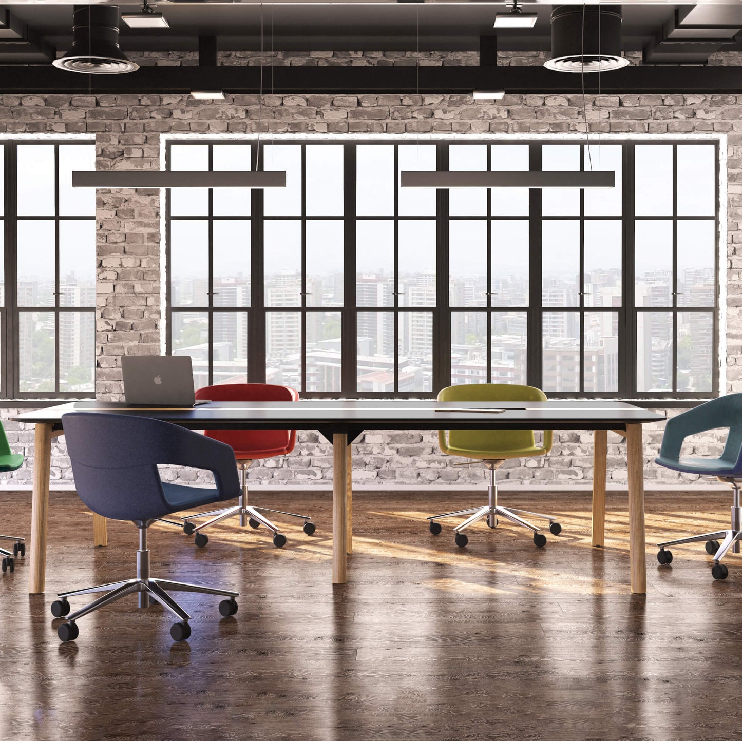 NOVA WOOD Konferenztisch | Elektrifiziert, Massivholz-Gestell, 2400 x 1200 mm, HPL FENIX Schwarz