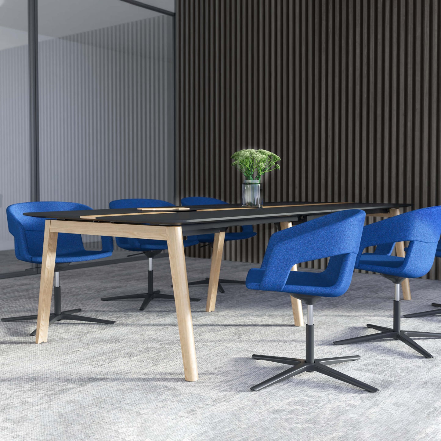 NOVA WOOD conference table | Electrified, solid wood frame, 2800 x 1200 mm, HPL FENIX Black