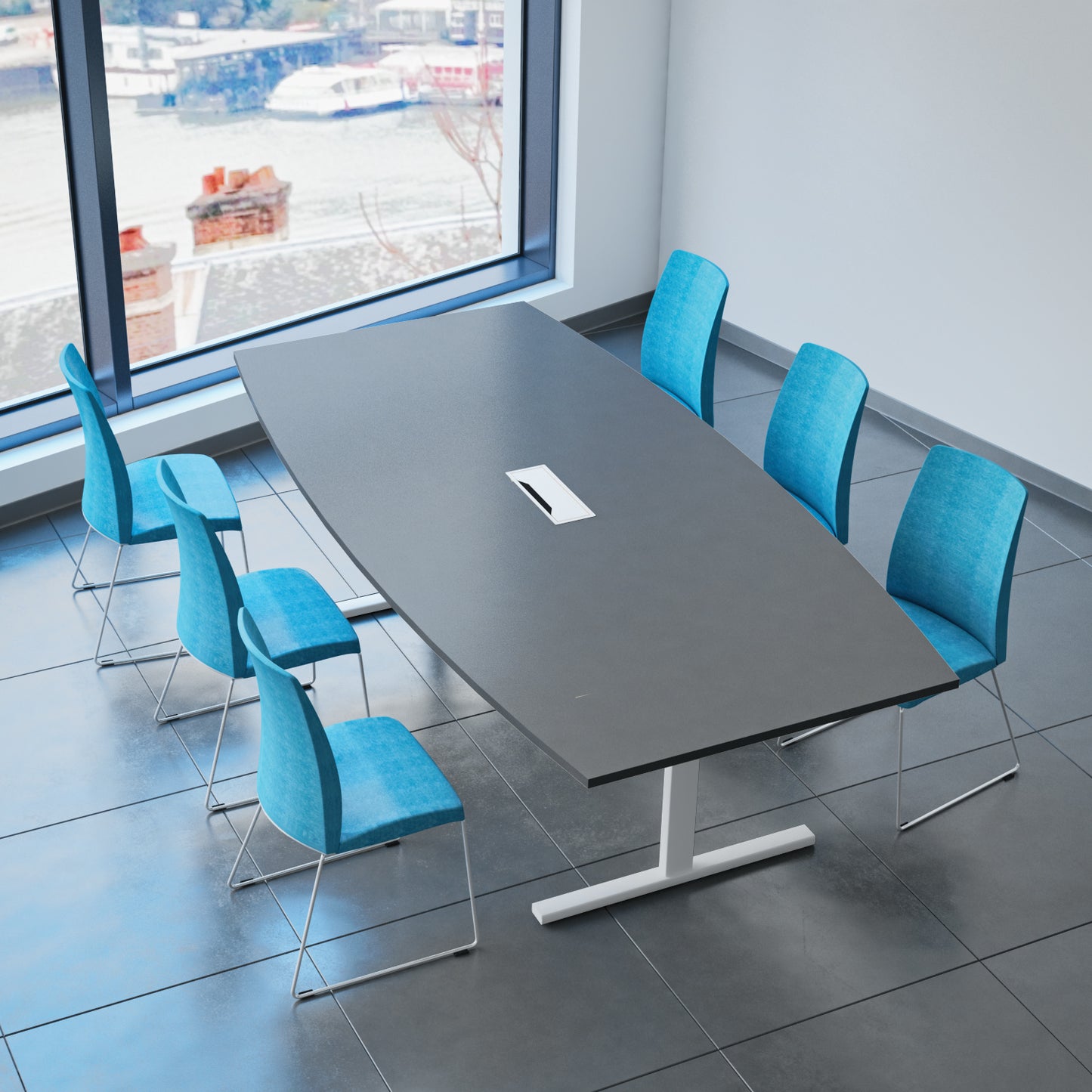 T-EASY Konferenztisch | Bootsform, 1800 - 2400 mm (6 - 10 Personen), Kabelklappe optional, Anthrazit