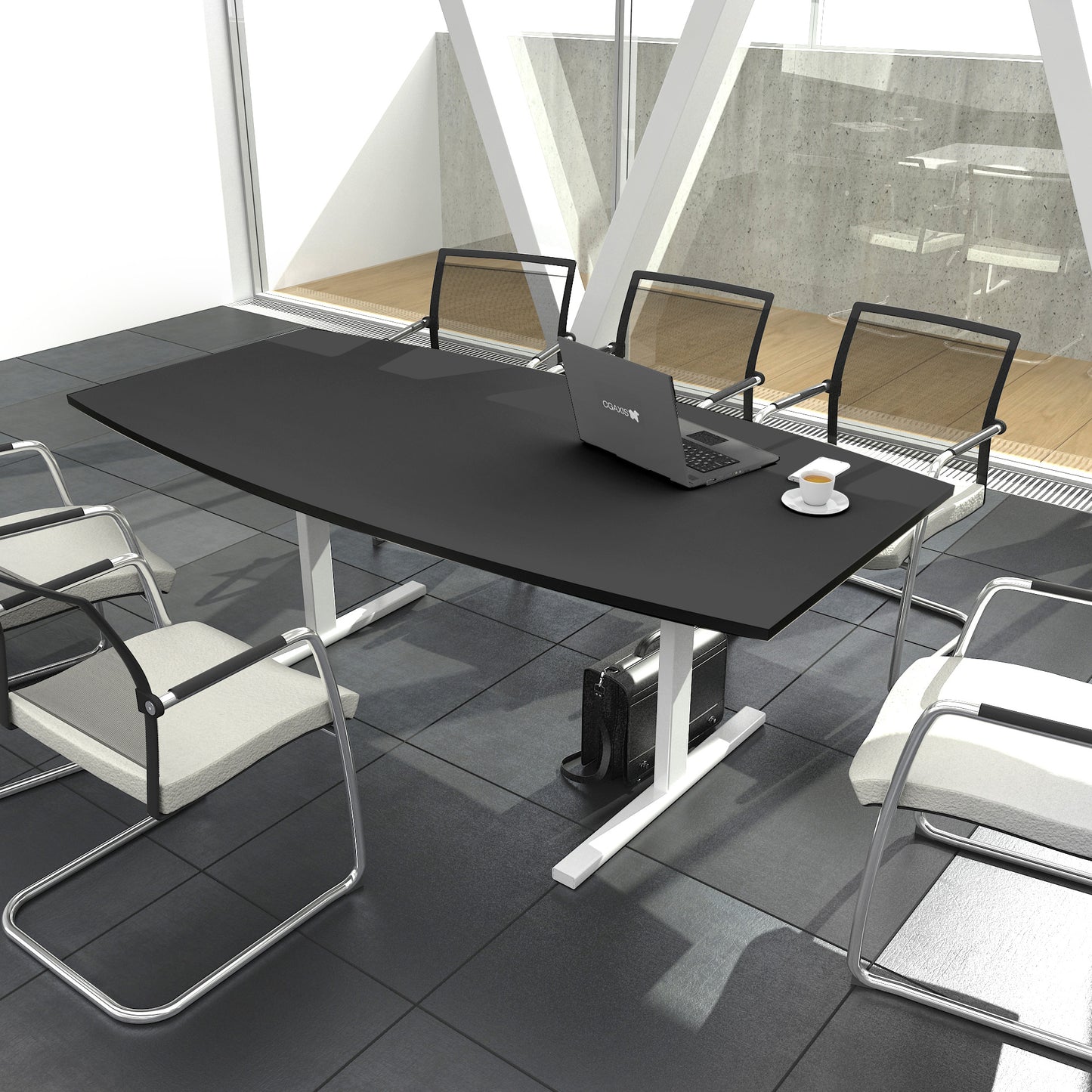 T-EASY Konferenztisch | Bootsform, 1800 - 2400 mm (6 - 10 Personen), Kabelklappe optional, Anthrazit