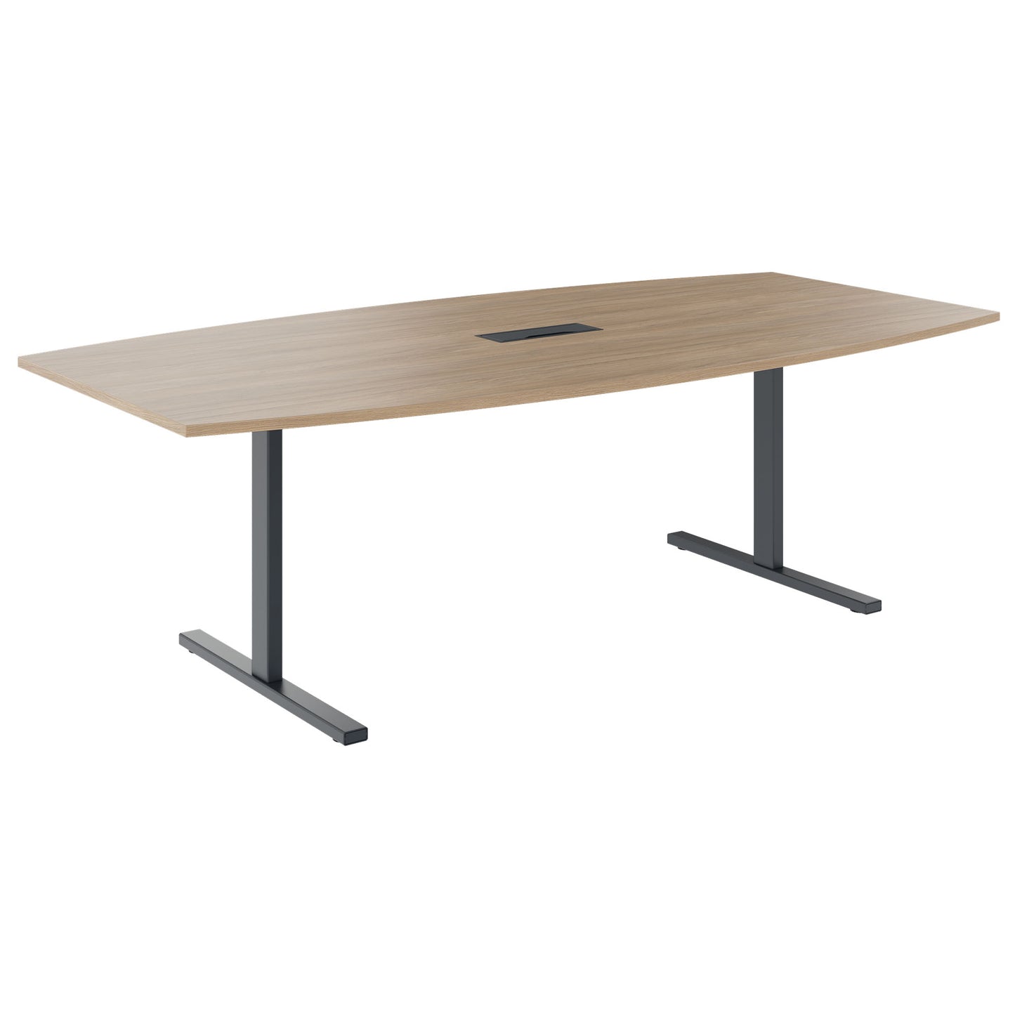 T-EASY conference table | boat shape, 1800 - 2400 mm (6 - 10 persons), cable flap optional, amber oak