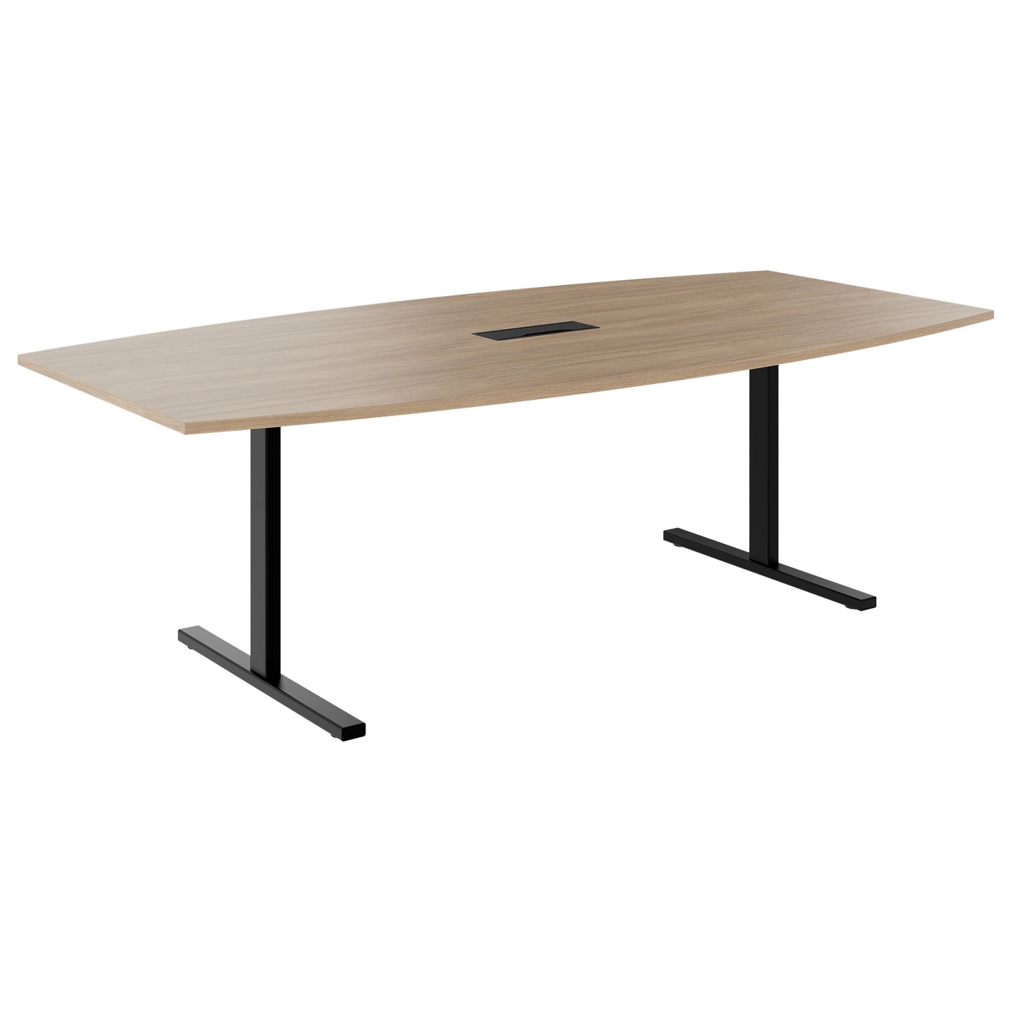 T-EASY conference table | boat shape, 1800 - 2400 mm (6 - 10 persons), cable flap optional, amber oak