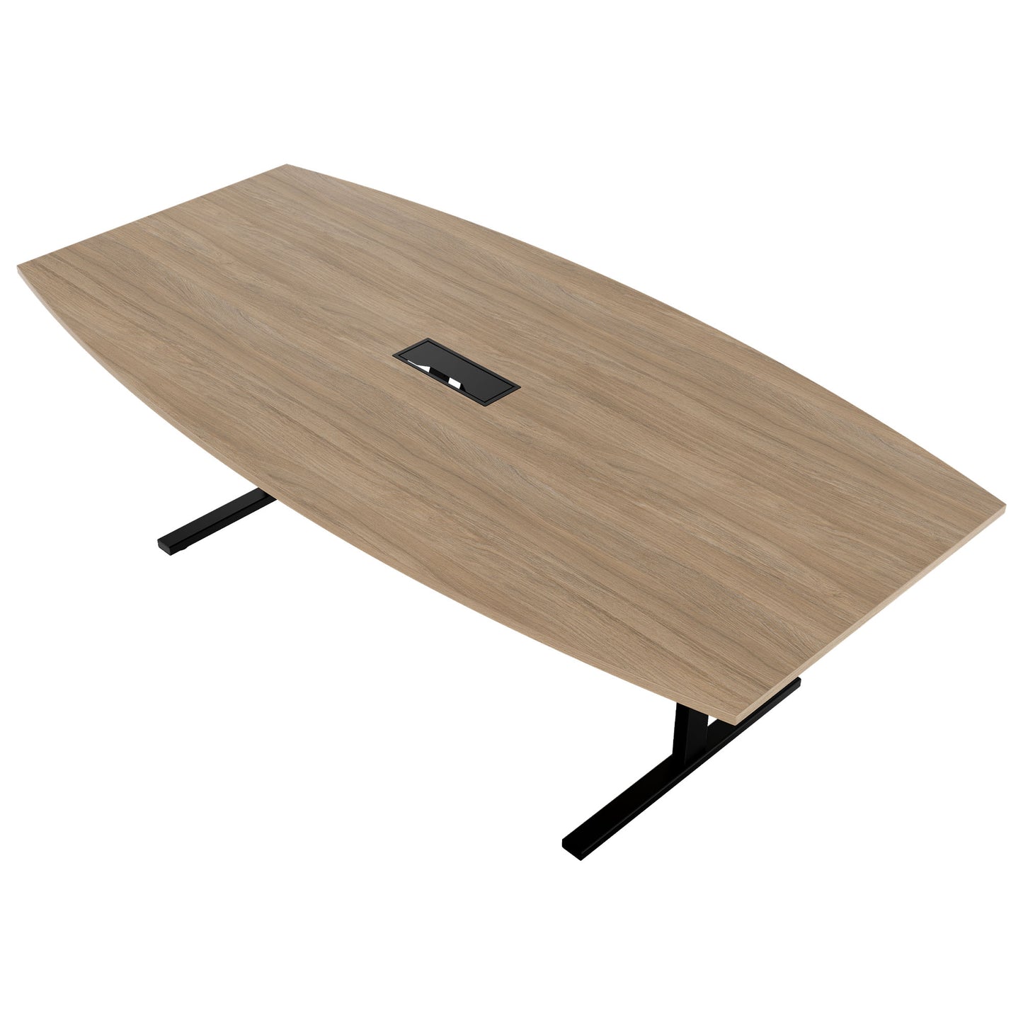 T-EASY conference table | boat shape, 1800 - 2400 mm (6 - 10 persons), cable flap optional, amber oak