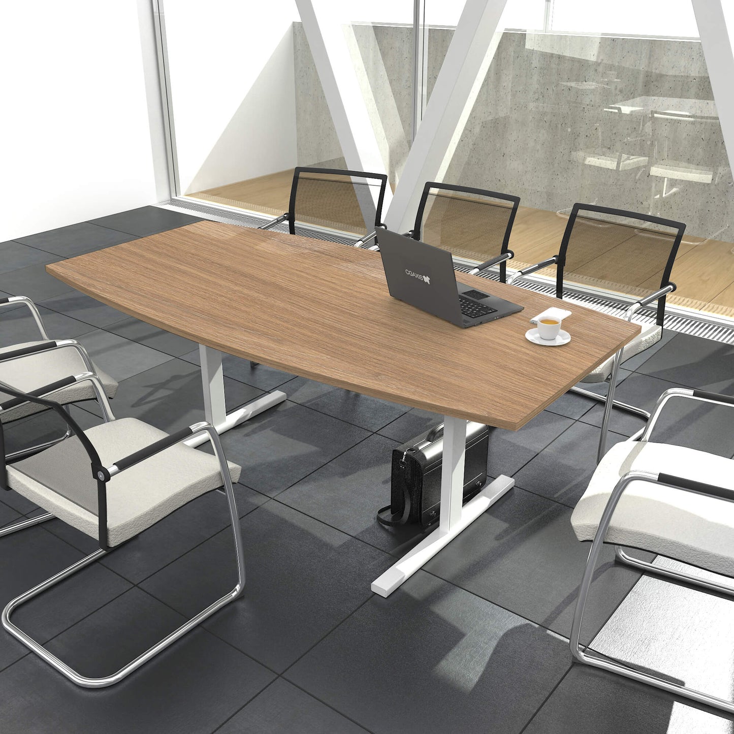 T-EASY conference table | boat shape, 1800 - 2400 mm (6 - 10 persons), cable flap optional, amber oak