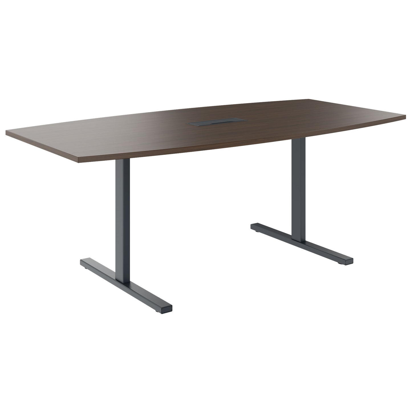 T-EASY conference table | boat shape, 1800 - 2400 mm (6 - 10 persons), cable flap optional, walnut