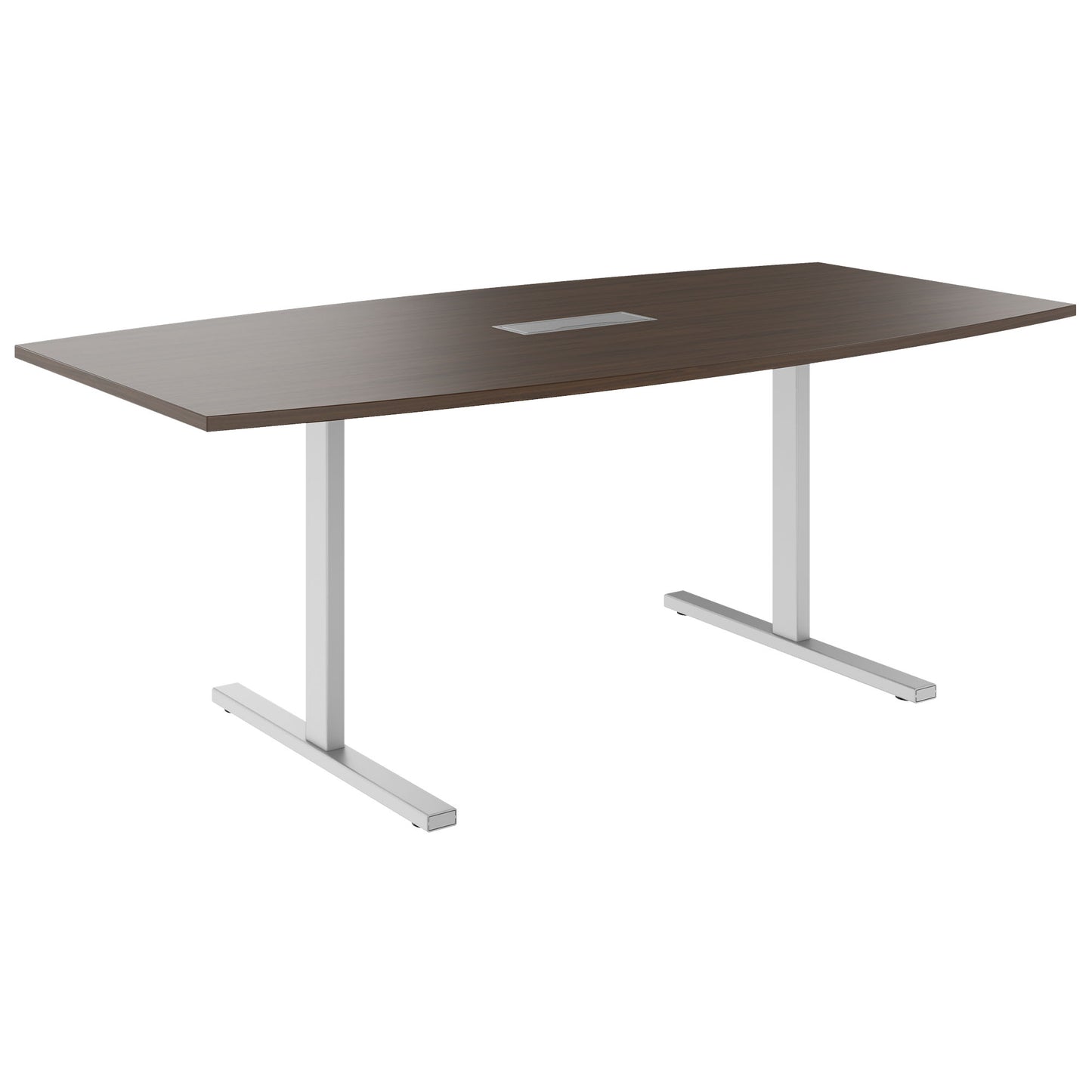 T-EASY conference table | boat shape, 1800 - 2400 mm (6 - 10 persons), cable flap optional, walnut