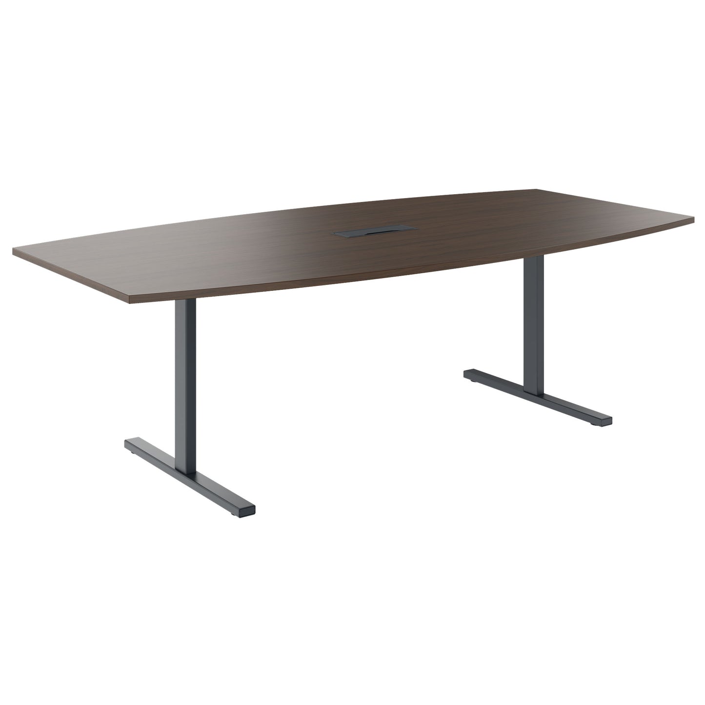 T-EASY conference table | boat shape, 1800 - 2400 mm (6 - 10 persons), cable flap optional, walnut