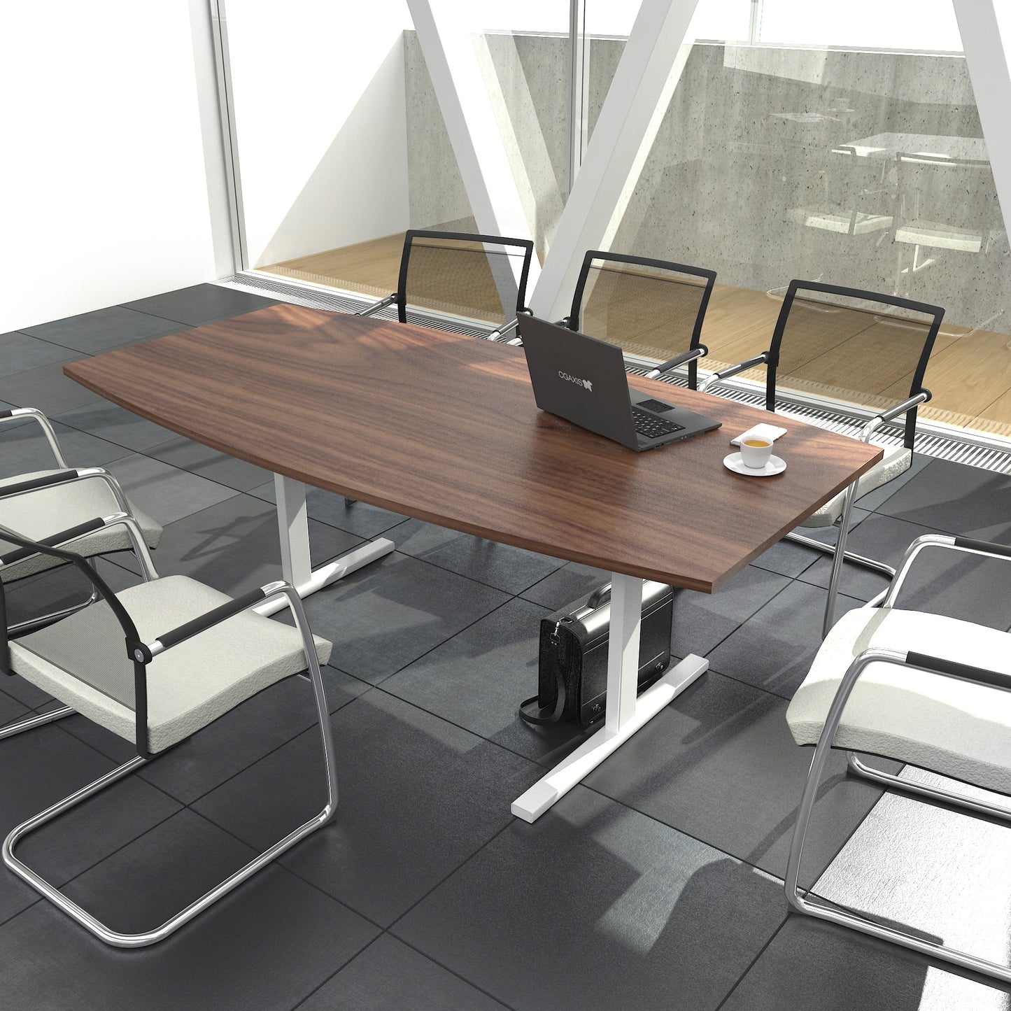 T-EASY conference table | boat shape, 1800 - 2400 mm (6 - 10 persons), cable flap optional, walnut