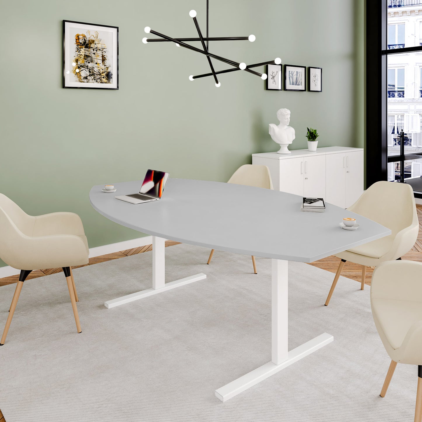 T-EASY conference table | boat shape, 1800 - 2400 mm (6 - 10 people), pearl grey
