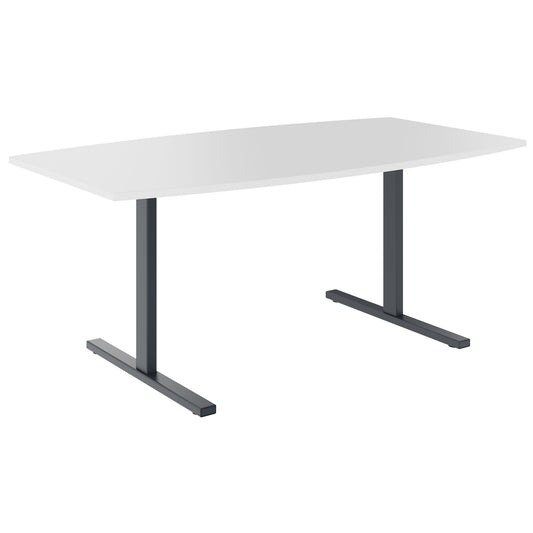 T-EASY Konferenztisch | Bootsform, 1800 - 2400 mm (6 - 10 Personen), Kabelklappe optional, Weiß