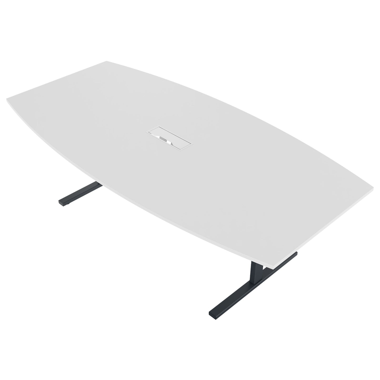 T-EASY conference table | boat shape, 1800 - 2400 mm (6 - 10 people), cable flap optional, white
