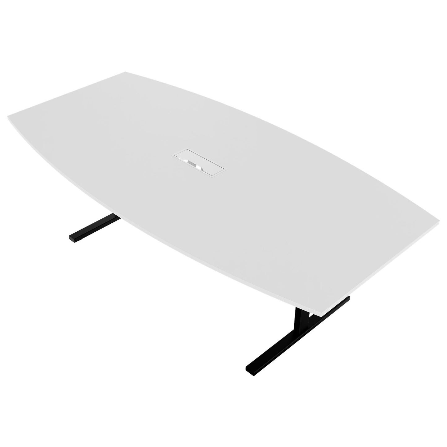 T-EASY conference table | boat shape, 1800 - 2400 mm (6 - 10 people), cable flap optional, white