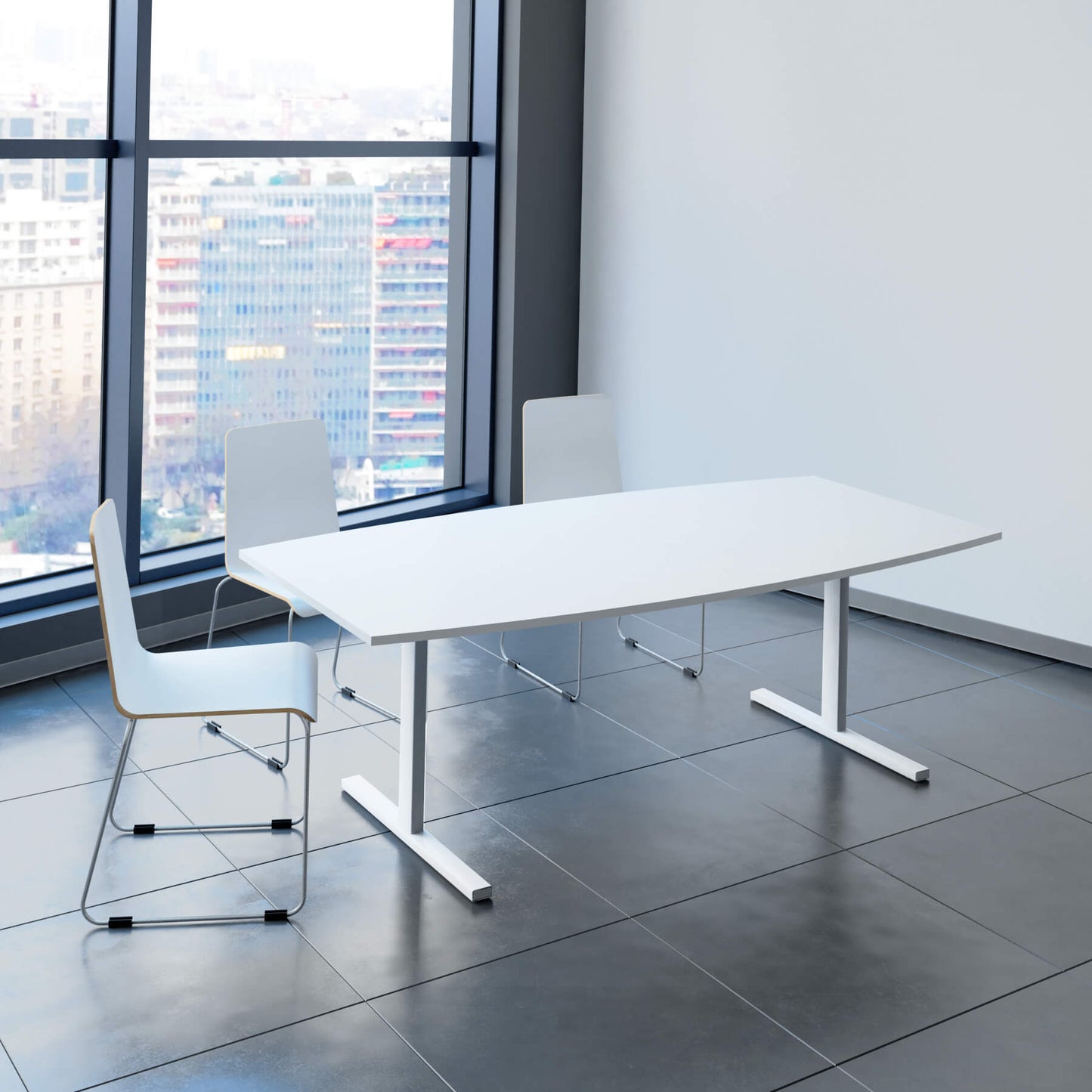 T-EASY Konferenztisch | Bootsform, 1800 - 2400 mm (6 - 10 Personen), Kabelklappe optional, Weiß