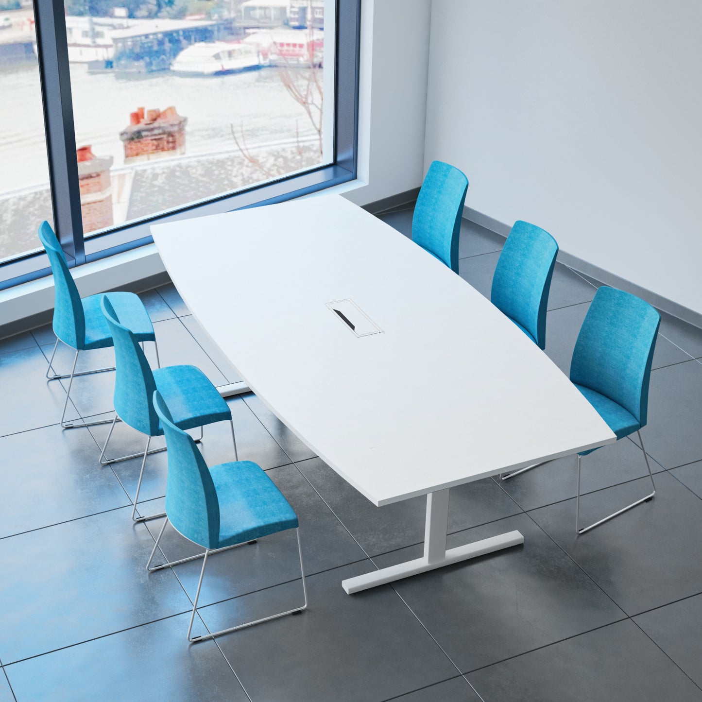 T-EASY Tableau de conférence | Forme de démarrage, 1800 - 2400 mm (6 - 10 personnes), rabat de câble en option, blanc