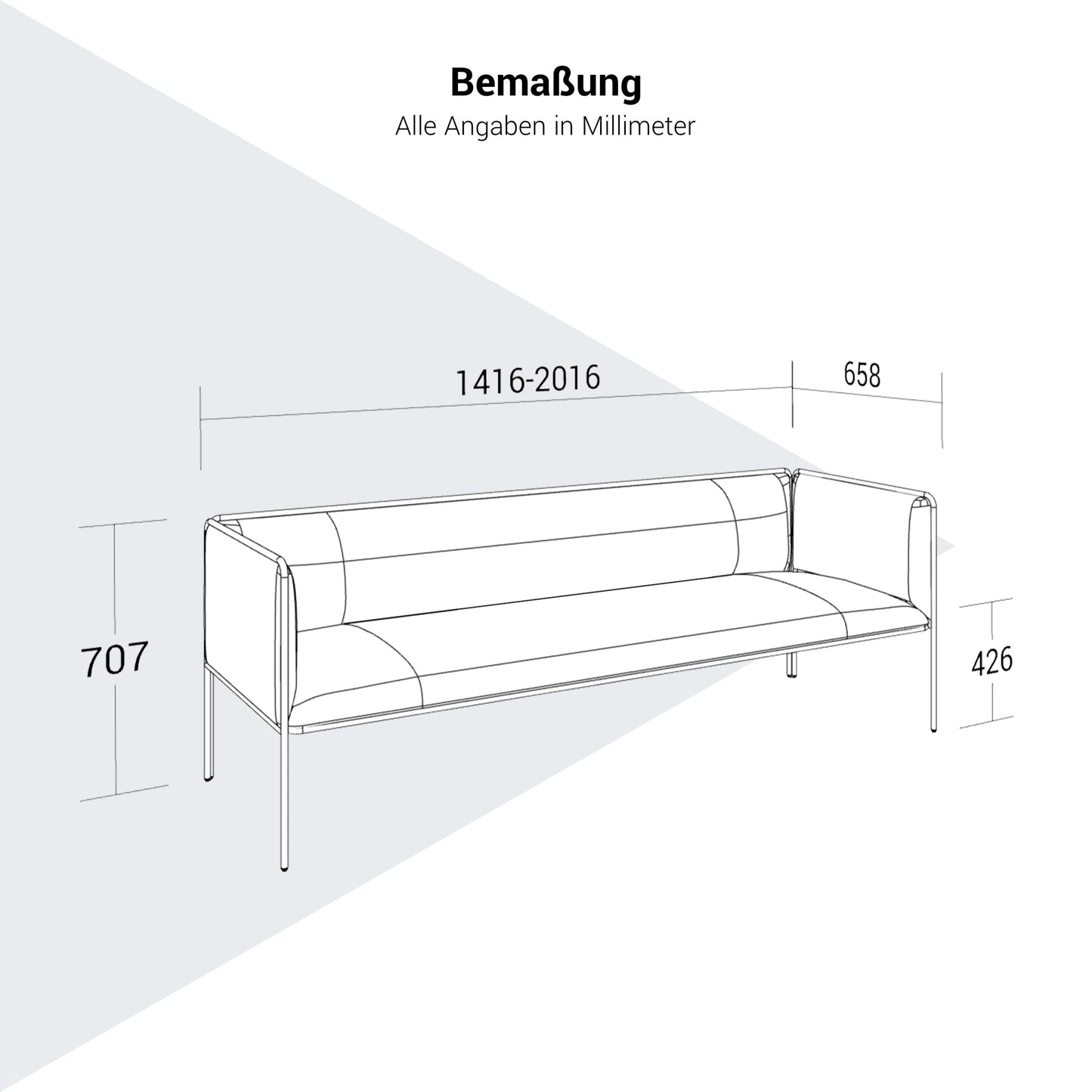 MITEA Sofa | 4-Fuß-Gestell, feste Armlehnen, 2- oder 3-Sitzer