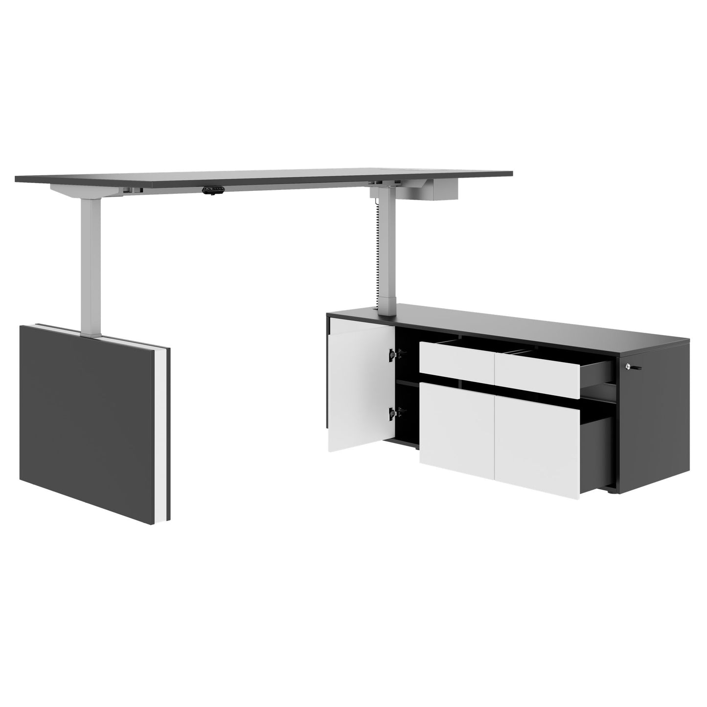 MOTION 2-Motoren-Schreibtisch mit Sideboard | Elektrisch höhenverstellbar, 2000 x 1800 mm, Anthrazit