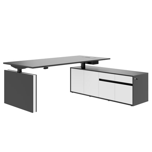 MOTION 2-Motoren-Schreibtisch mit Sideboard | Elektrisch höhenverstellbar, 2000 x 1800 mm, Anthrazit