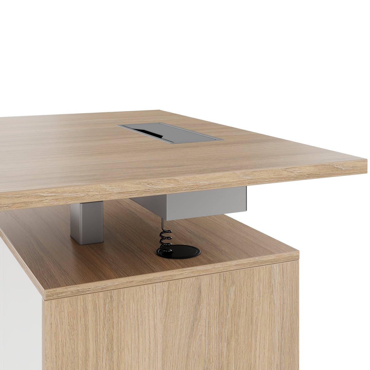 MOTION 2 motor desk with sideboard | Electrically height adjustable, 2000 x 1800 mm, amber oak