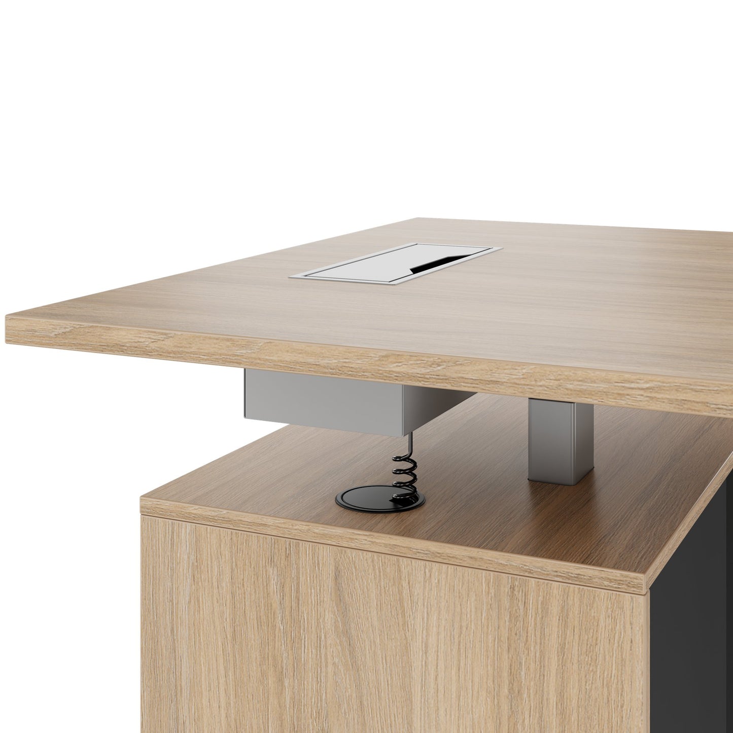 MOTION 2 motor desk with sideboard | Electrically height adjustable, 2000 x 1800 mm, amber oak