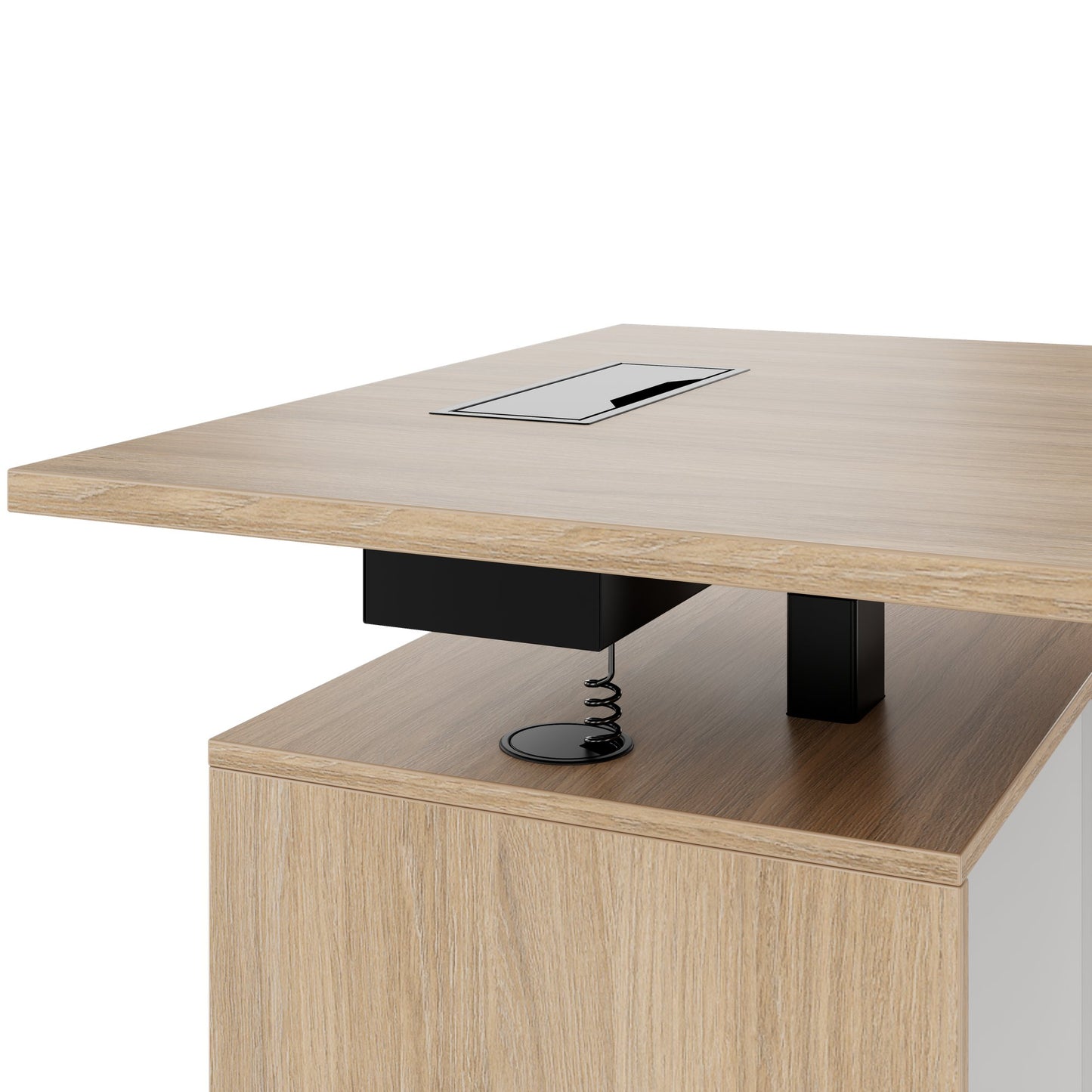 MOTION 2 motor desk with sideboard | Electrically height adjustable, 2000 x 1800 mm, amber oak