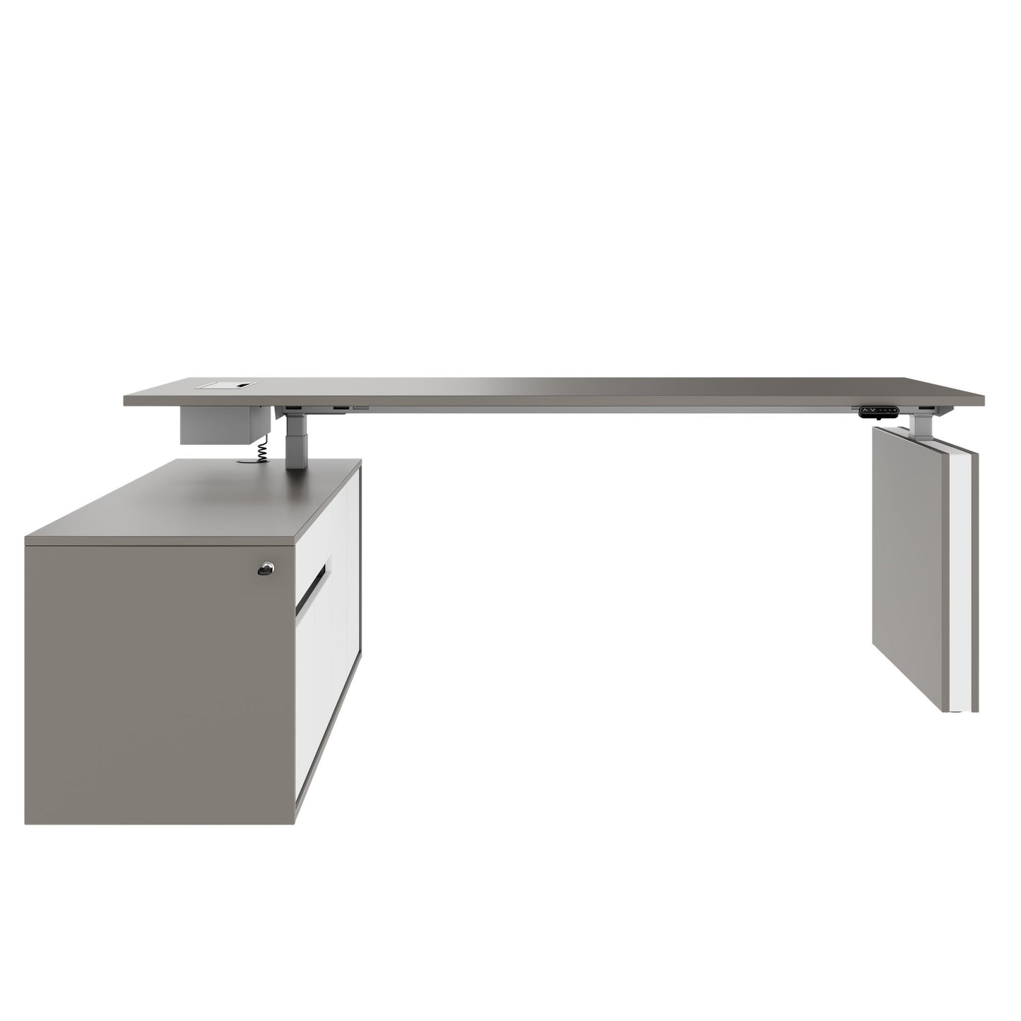 MOTION 2-Motoren-Schreibtisch mit Sideboard | Elektrisch höhenverstellbar, 2000 x 1800 mm, Cubanitgrau