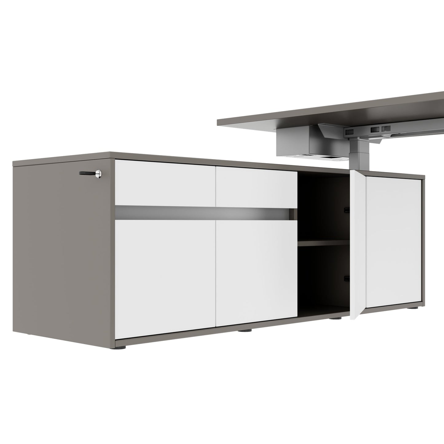 MOTION 2-Motoren-Schreibtisch mit Sideboard | Elektrisch höhenverstellbar, 2000 x 1800 mm, Cubanitgrau