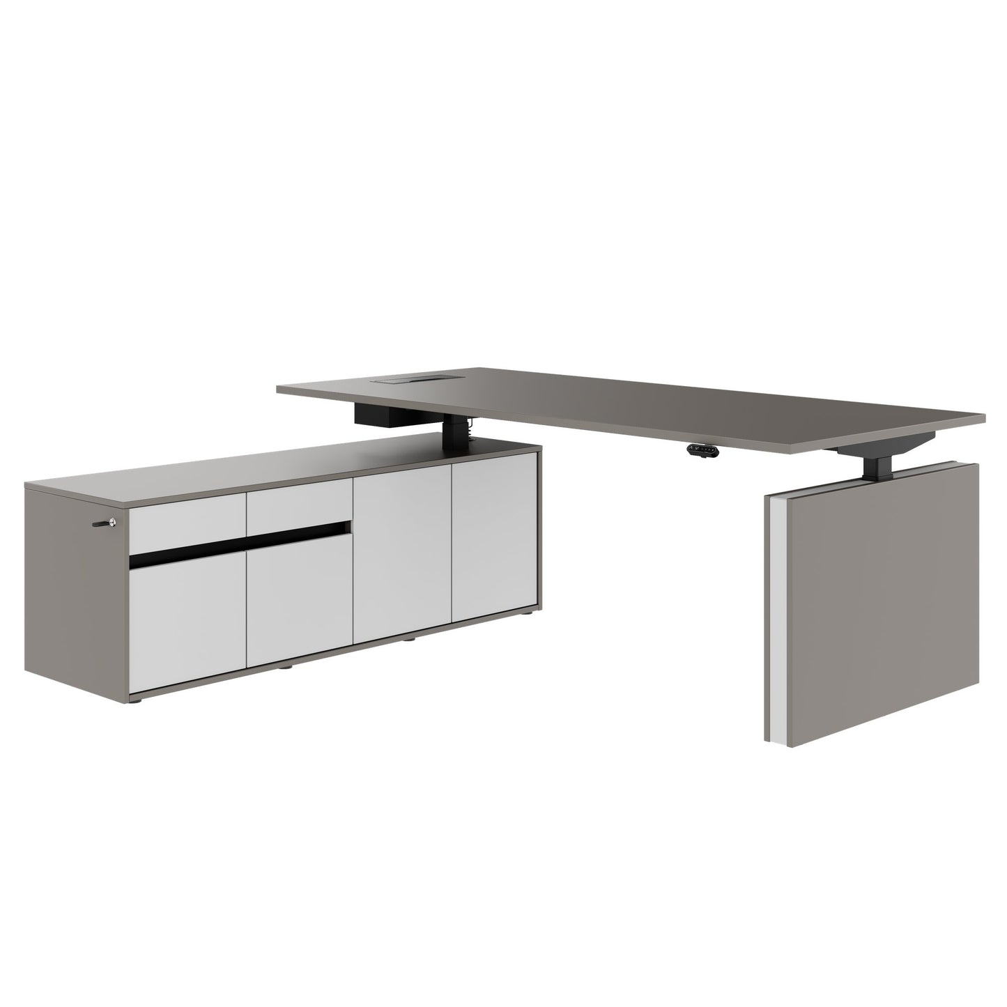 MOTION 2-Motoren-Schreibtisch mit Sideboard | Elektrisch höhenverstellbar, 2000 x 1800 mm, Cubanitgrau