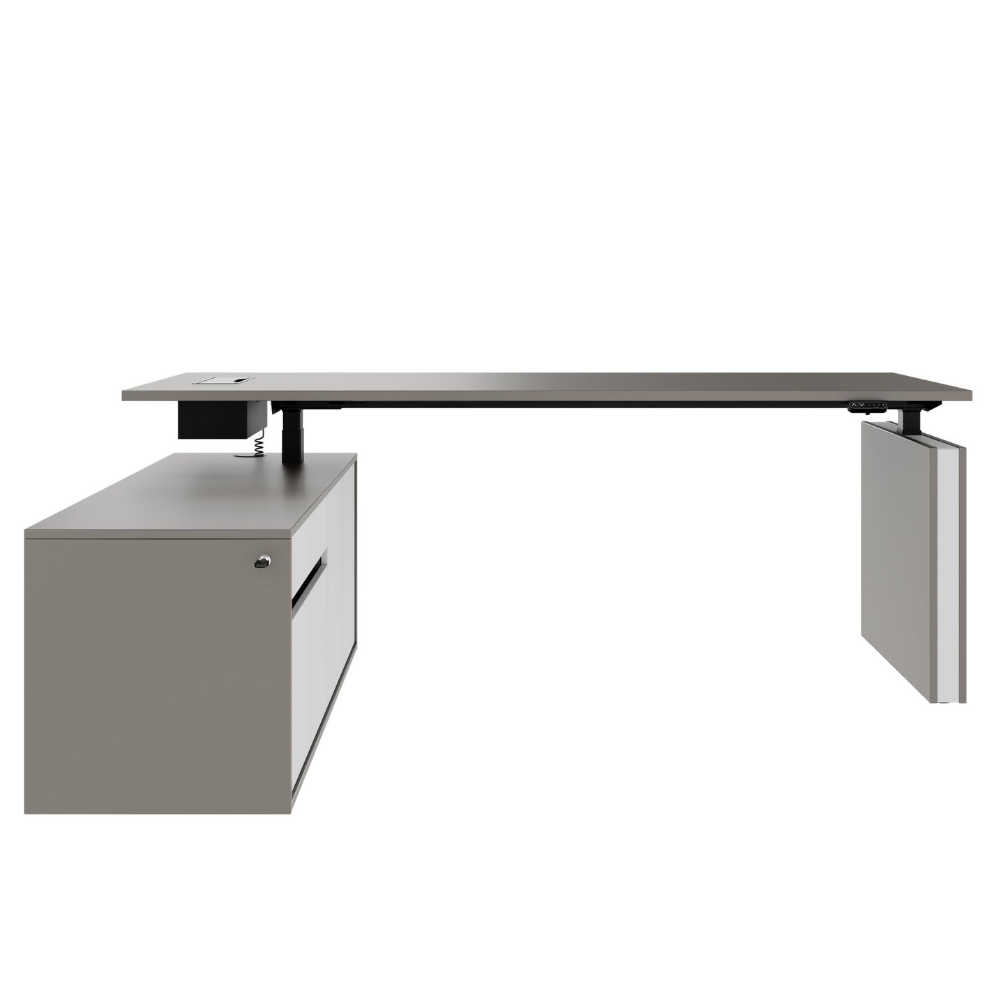 MOTION 2-Motoren-Schreibtisch mit Sideboard | Elektrisch höhenverstellbar, 2000 x 1800 mm, Cubanitgrau