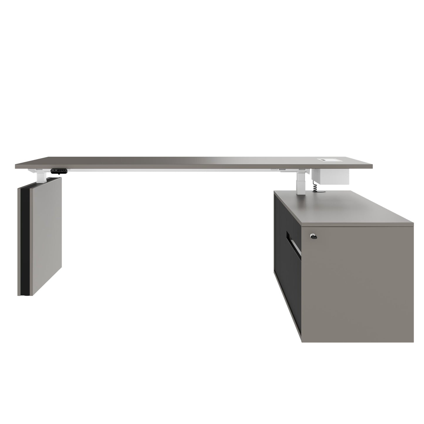 MOTION 2-Motoren-Schreibtisch mit Sideboard | Elektrisch höhenverstellbar, 2000 x 1800 mm, Cubanitgrau
