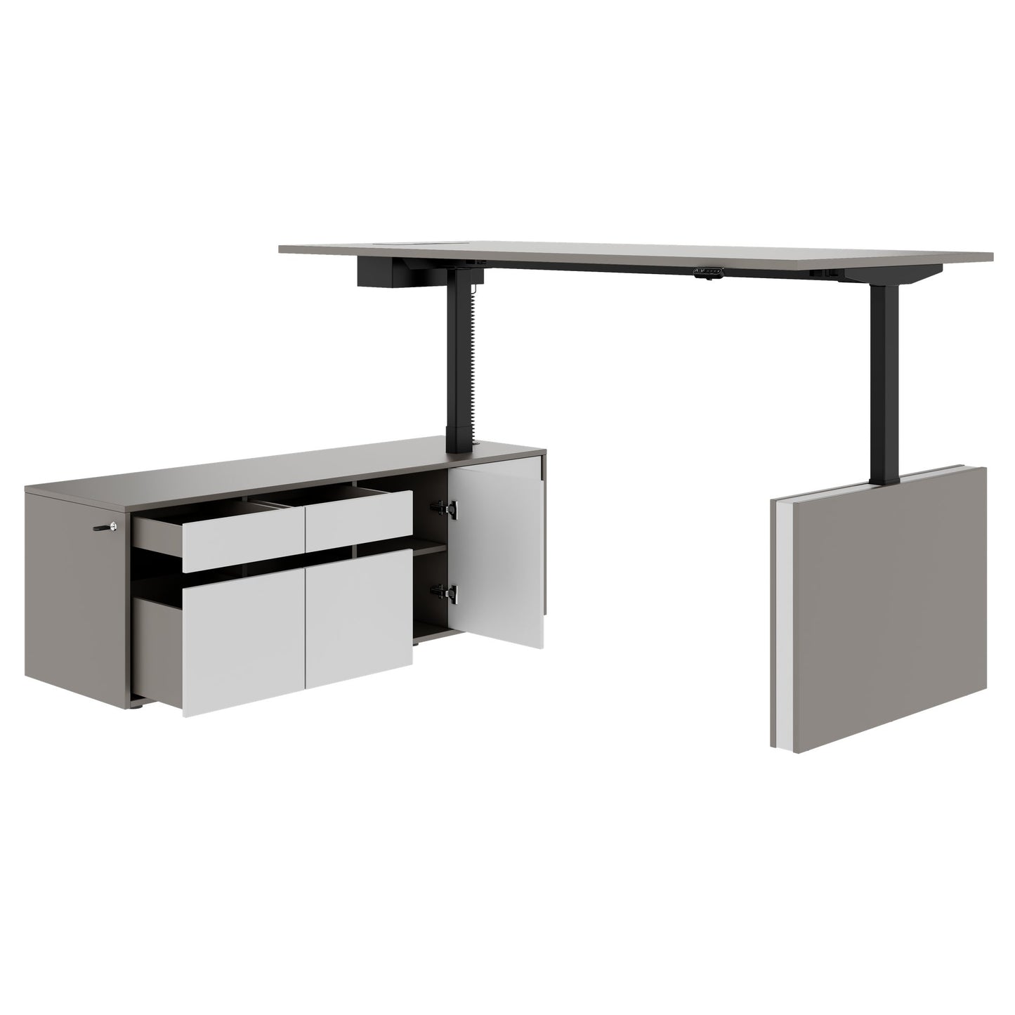MOTION 2-Motoren-Schreibtisch mit Sideboard | Elektrisch höhenverstellbar, 2000 x 1800 mm, Cubanitgrau