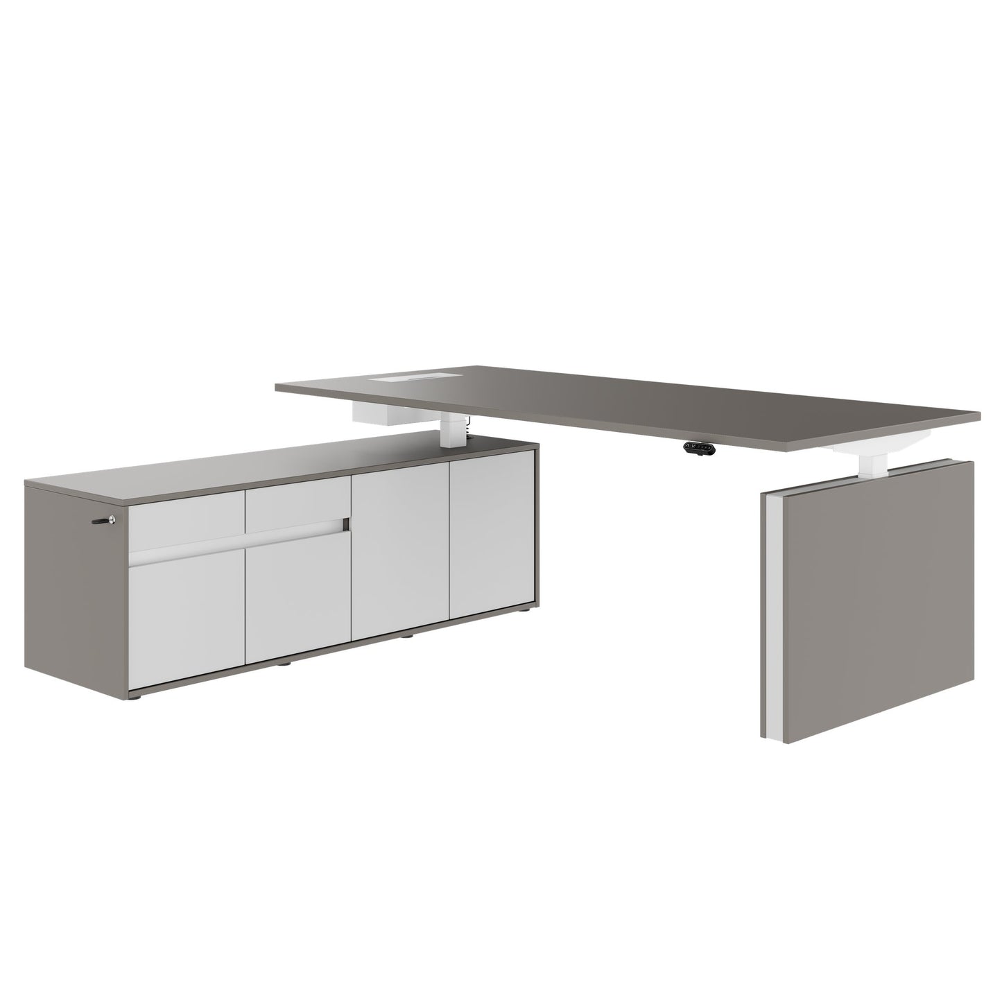 MOTION 2-Motoren-Schreibtisch mit Sideboard | Elektrisch höhenverstellbar, 2000 x 1800 mm, Cubanitgrau