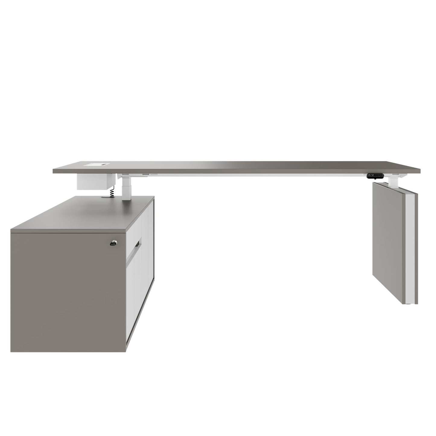 MOTION 2-Motoren-Schreibtisch mit Sideboard | Elektrisch höhenverstellbar, 2000 x 1800 mm, Cubanitgrau