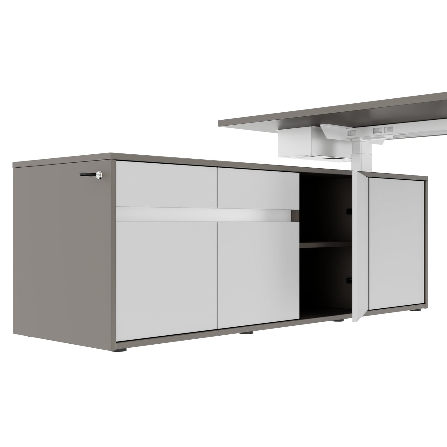 MOTION 2-Motoren-Schreibtisch mit Sideboard | Elektrisch höhenverstellbar, 2000 x 1800 mm, Cubanitgrau