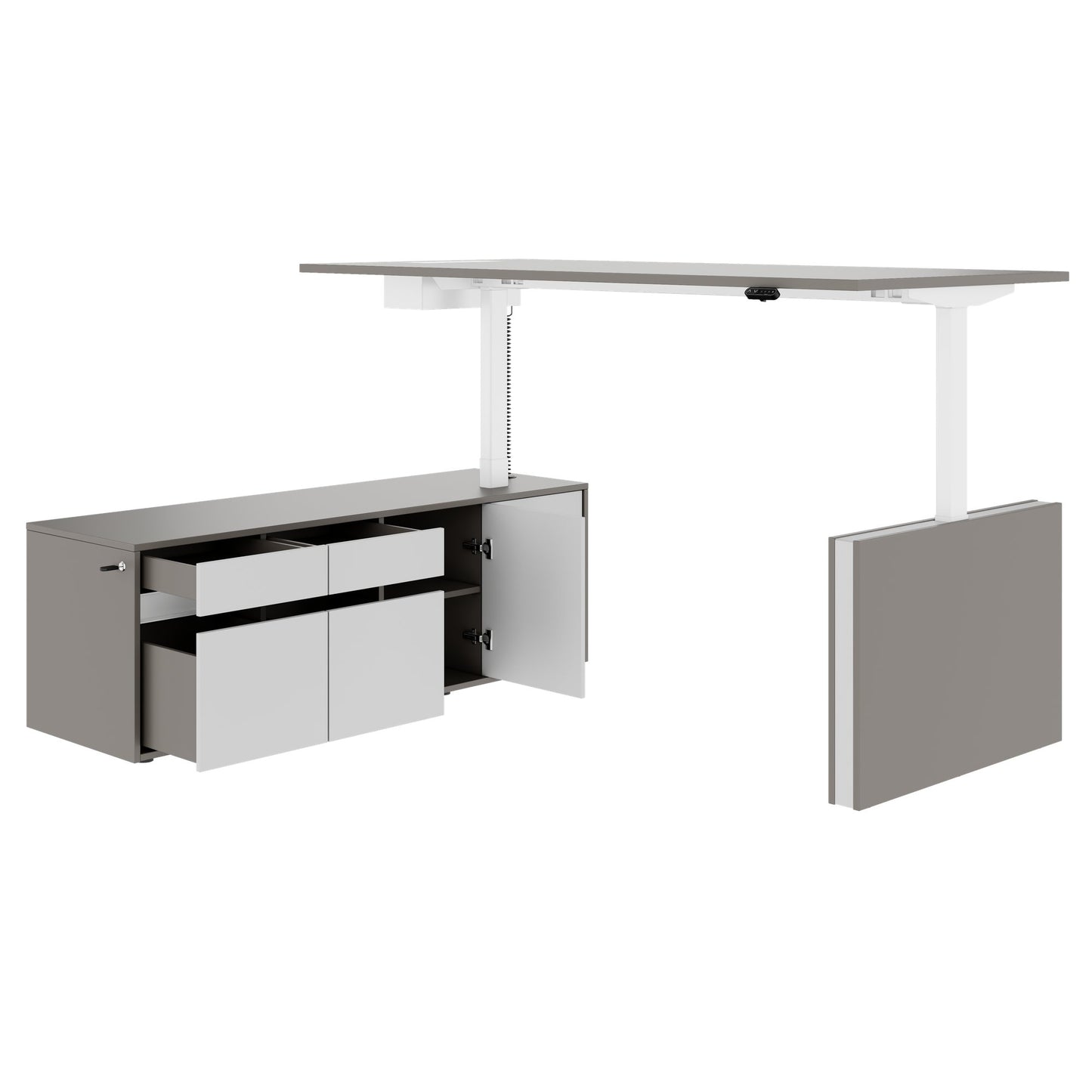 MOTION 2-Motoren-Schreibtisch mit Sideboard | Elektrisch höhenverstellbar, 2000 x 1800 mm, Cubanitgrau