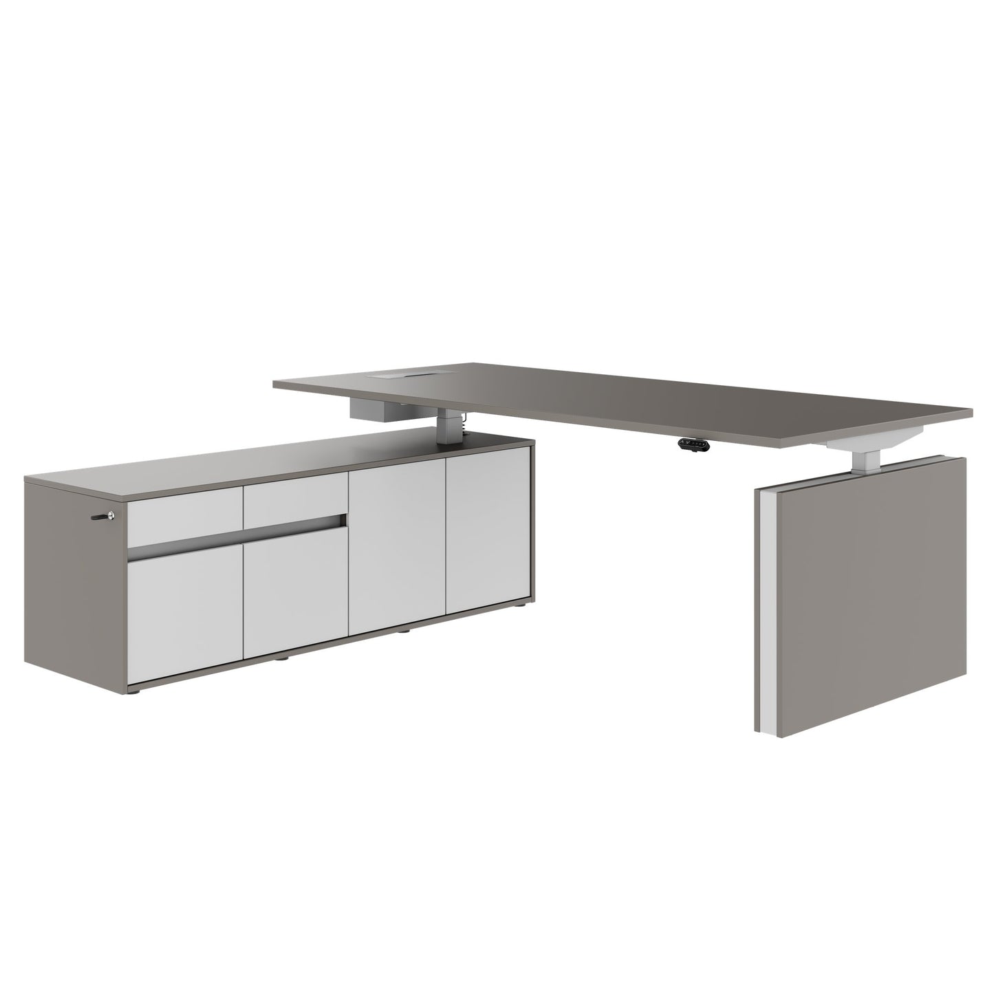 MOTION 2-Motoren-Schreibtisch mit Sideboard | Elektrisch höhenverstellbar, 2000 x 1800 mm, Cubanitgrau