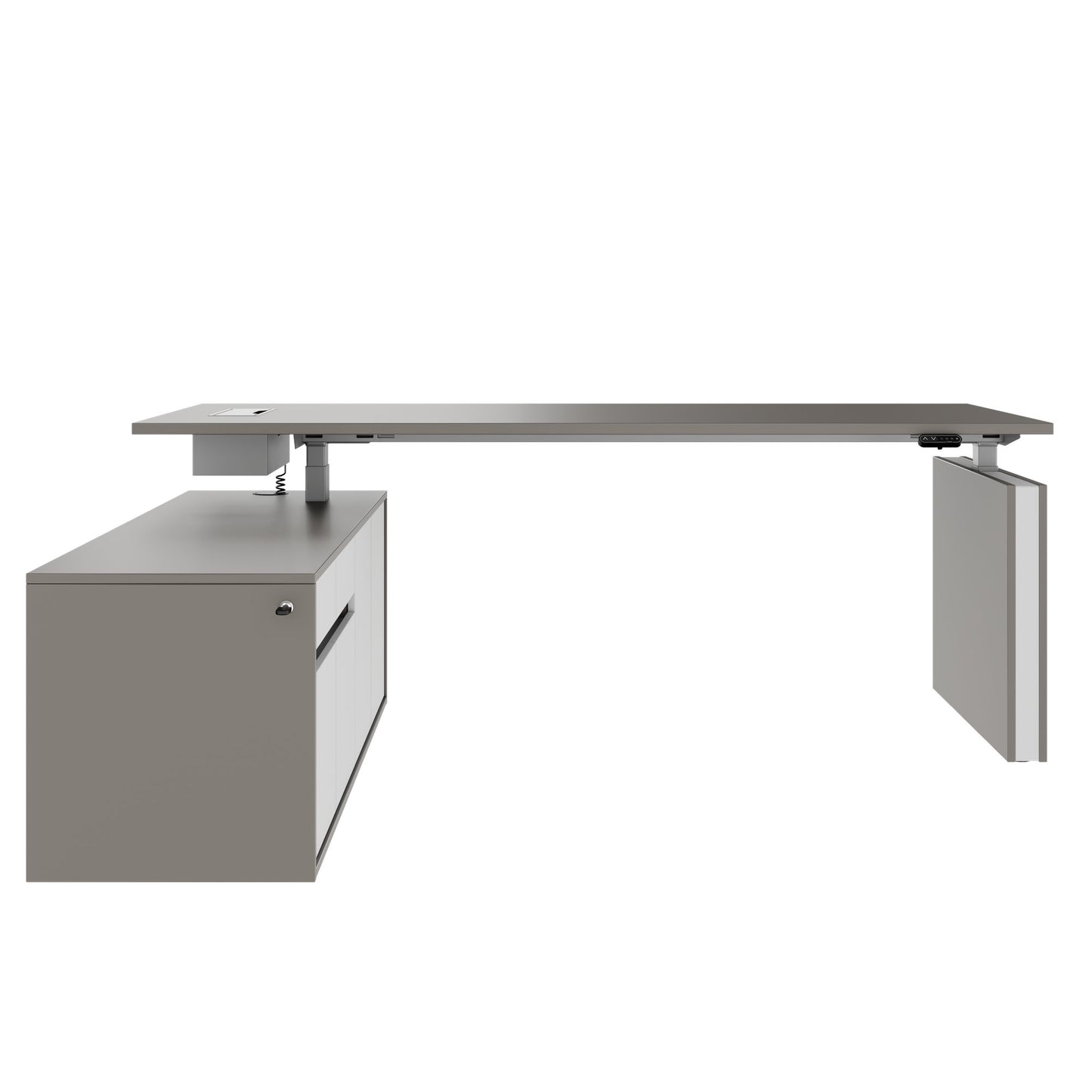 MOTION 2-Motoren-Schreibtisch mit Sideboard | Elektrisch höhenverstellbar, 2000 x 1800 mm, Cubanitgrau
