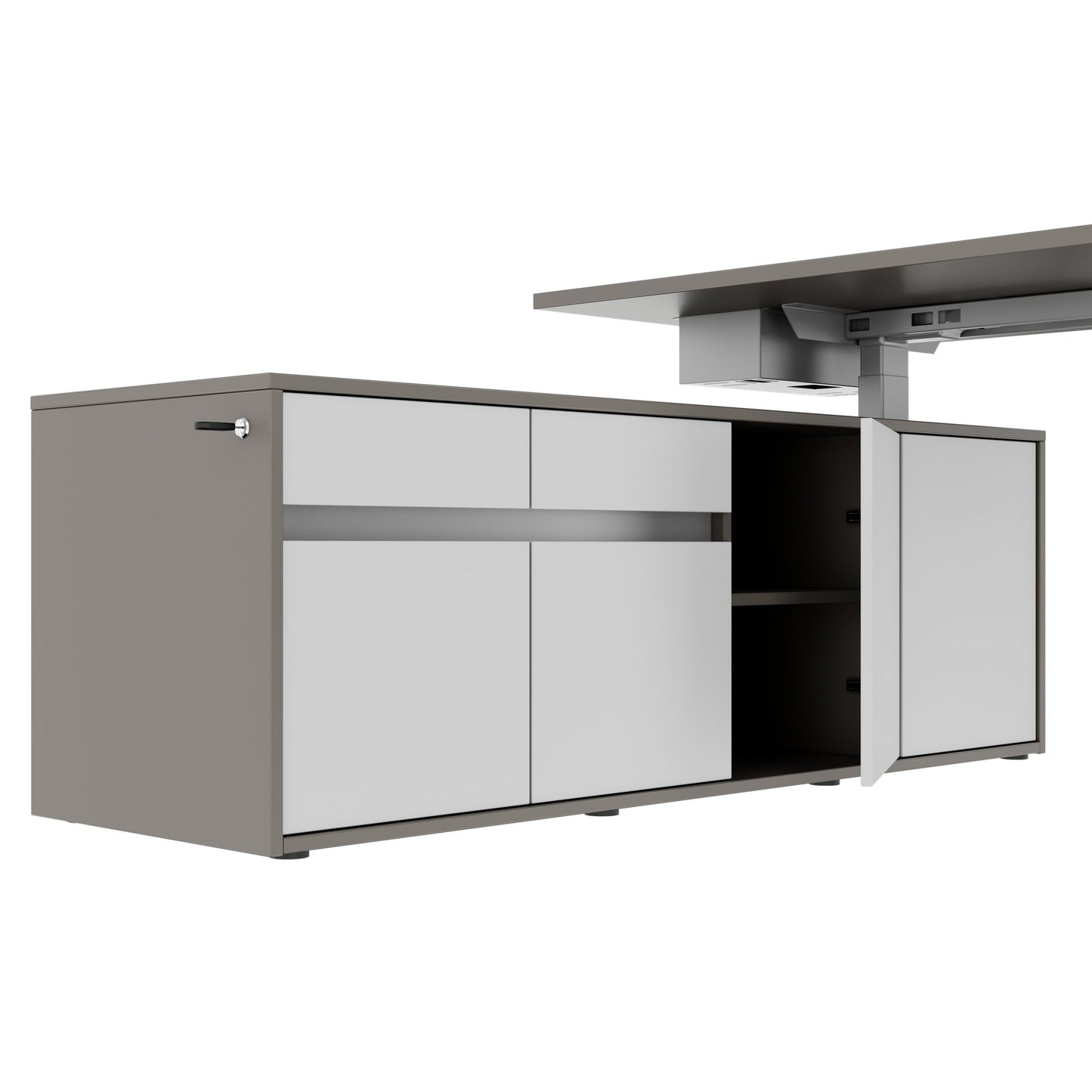 MOTION 2-Motoren-Schreibtisch mit Sideboard | Elektrisch höhenverstellbar, 2000 x 1800 mm, Cubanitgrau