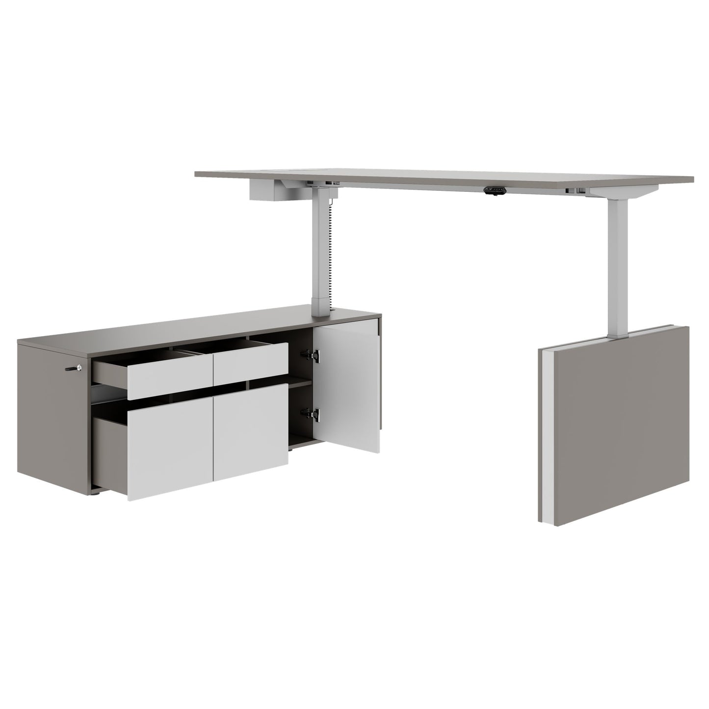 MOTION 2-Motoren-Schreibtisch mit Sideboard | Elektrisch höhenverstellbar, 2000 x 1800 mm, Cubanitgrau