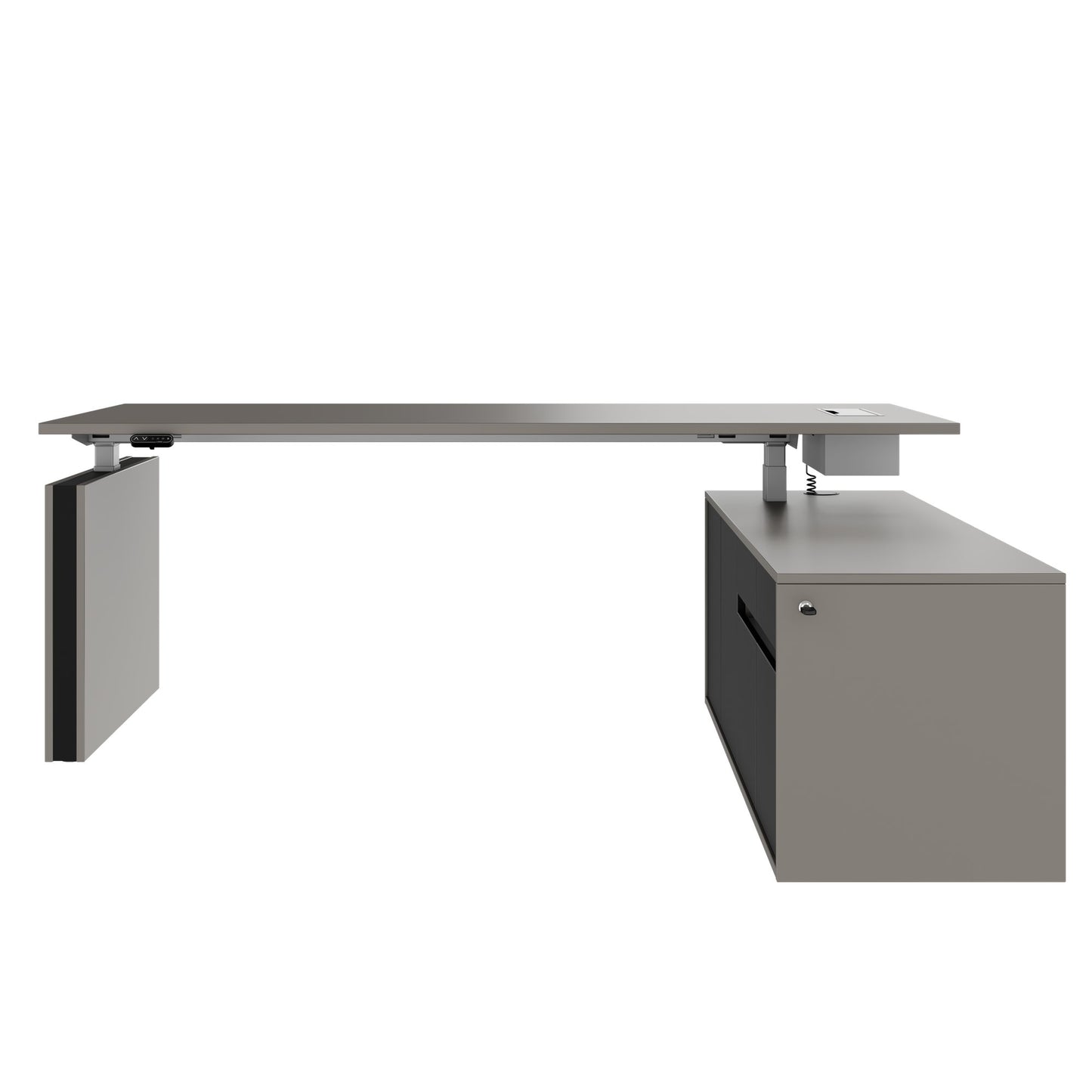 MOTION 2-Motoren-Schreibtisch mit Sideboard | Elektrisch höhenverstellbar, 2000 x 1800 mm, Cubanitgrau